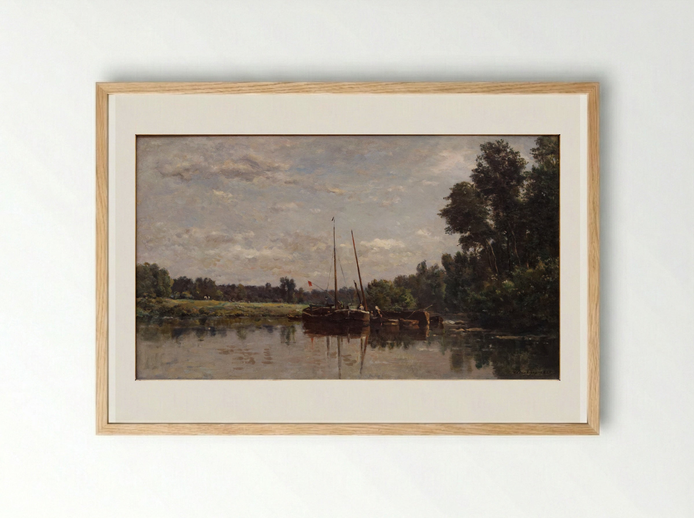 The Barges - Charles-Francois Daubigny - Framed Print Wood