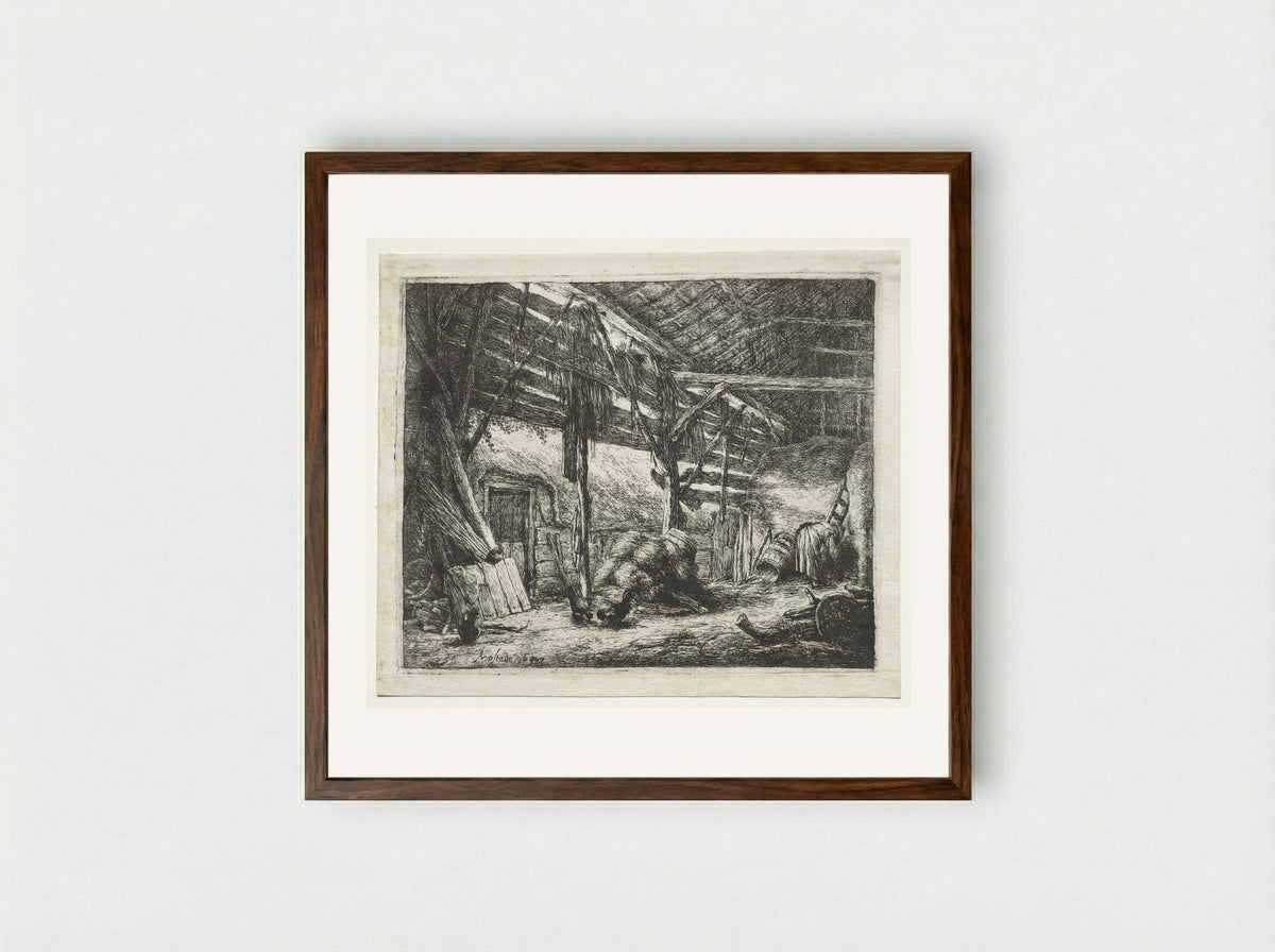 The Barn - Adriaen van Ostade - Framed Print Dark Wood