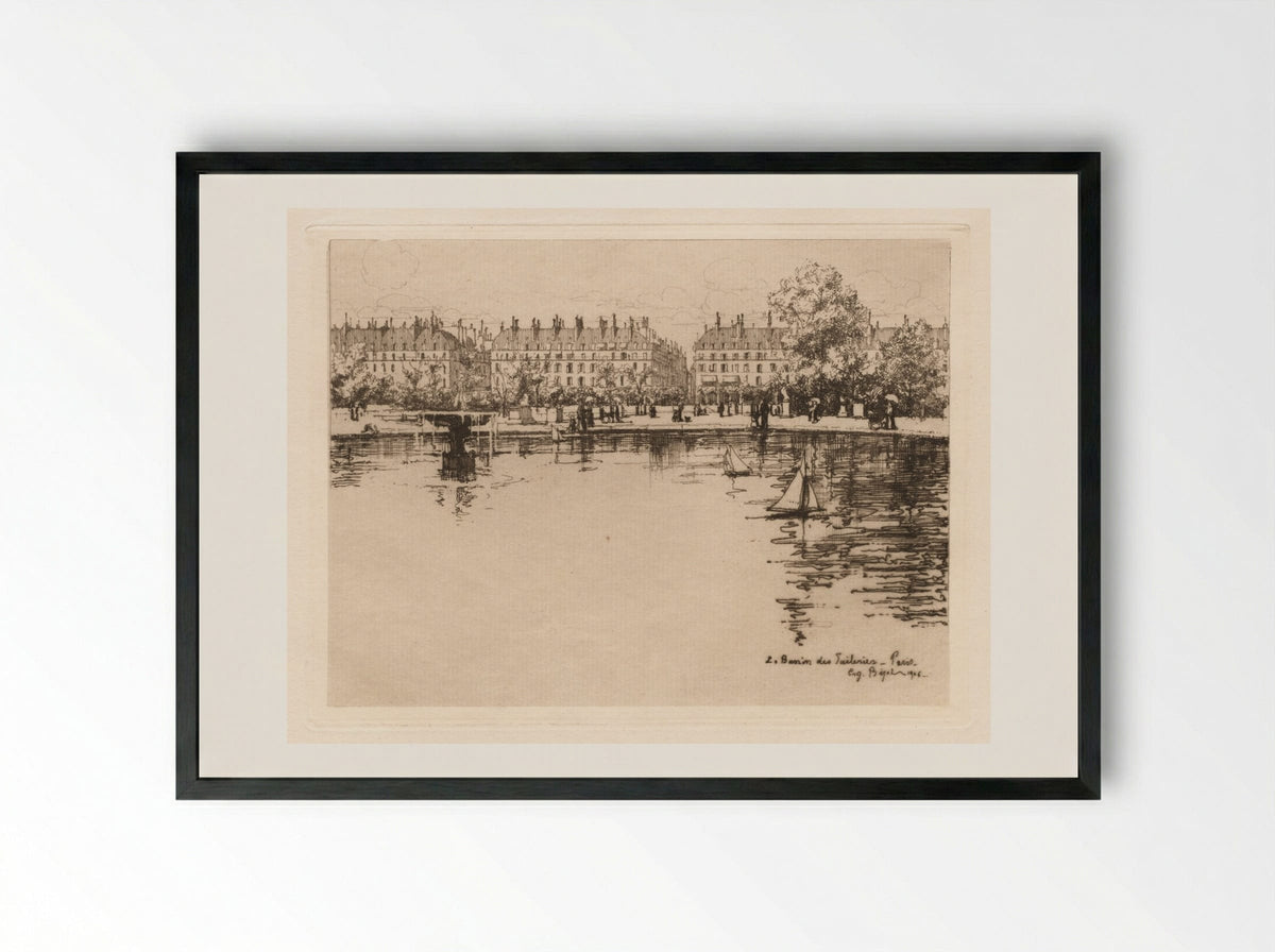 The Basin of the Tuileries - Eugène Bejot - Framed Print Black