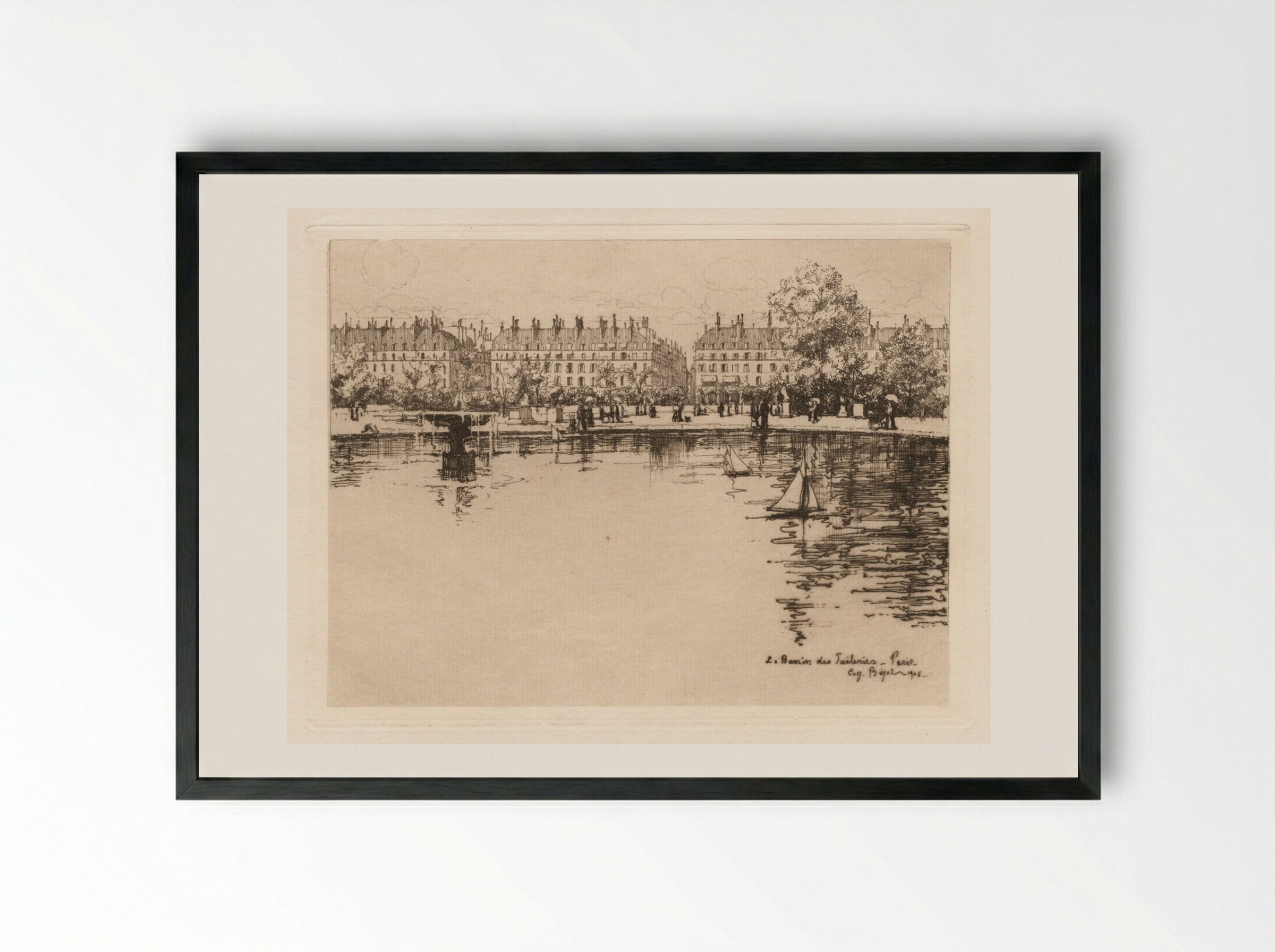 The Basin of the Tuileries - Eugène Bejot - Framed Print Black