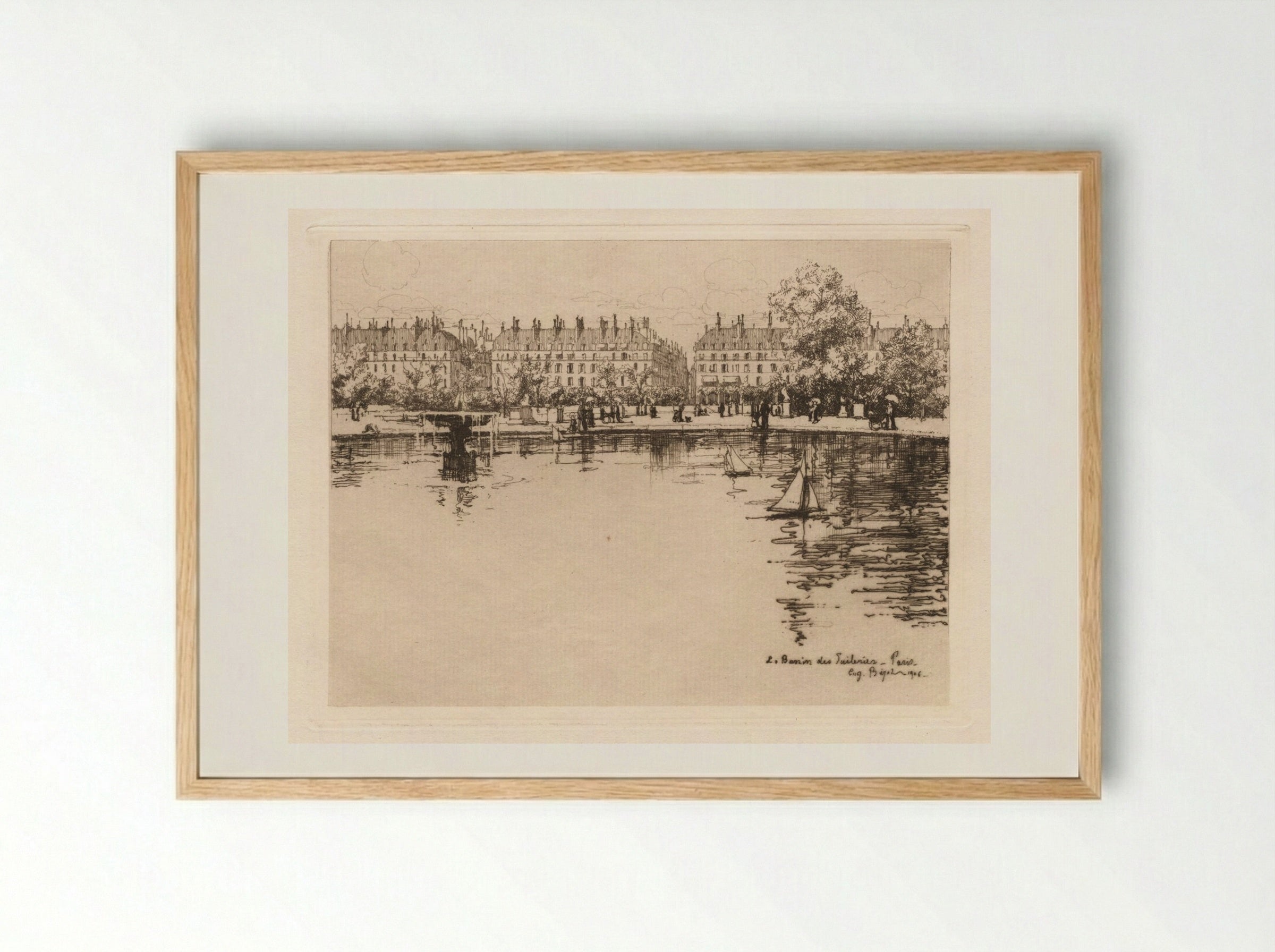 The Basin of the Tuileries - Eugène Bejot - Framed Print Wood