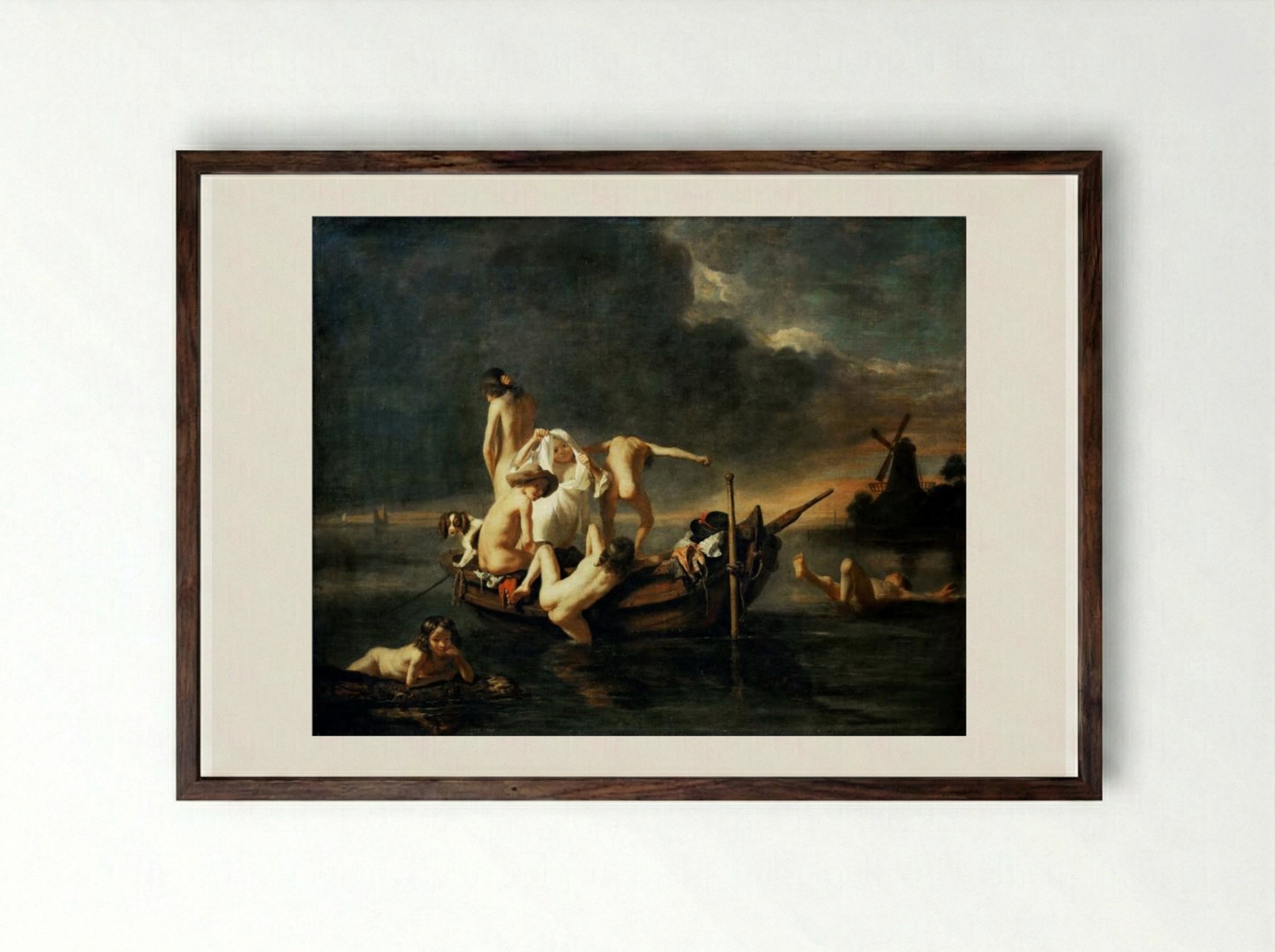 The Bath - Nicolaes Maes - Framed Print Dark Wood