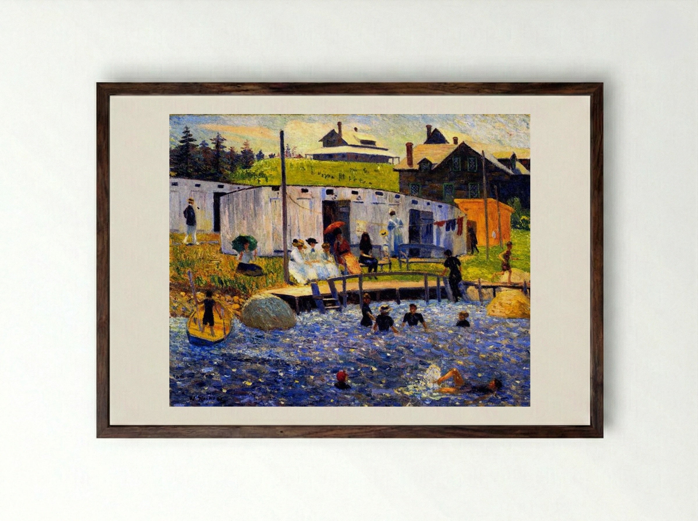 The Bathing Hour - William James Glackens - Framed Print Dark Wood