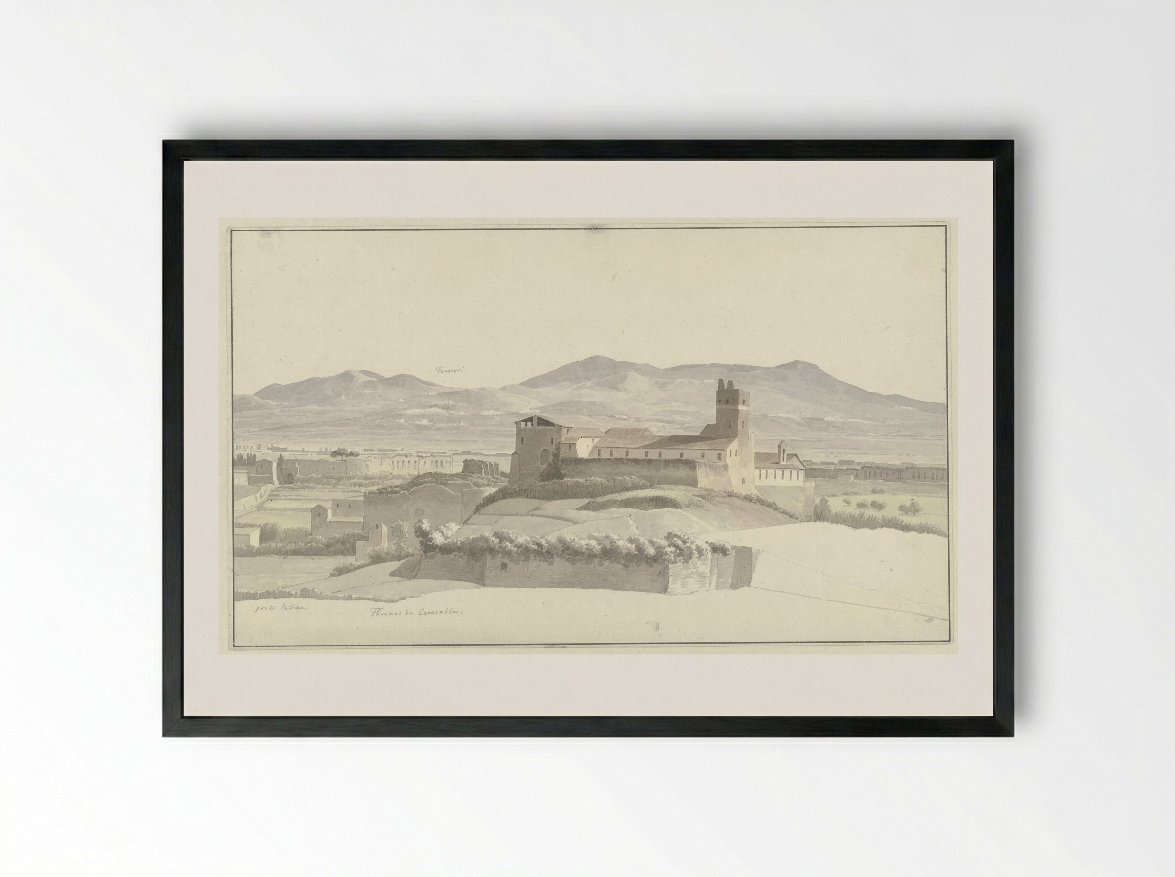The Baths of Caracalla in Rome and Frascati in the Distance - Josephus Augustus Knip - Framed Print Black