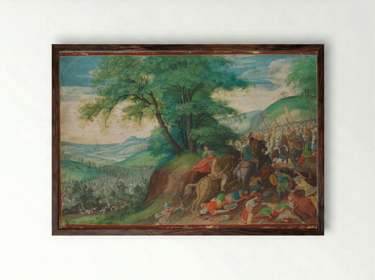 The Battle between the Israelites and the Hordes of Amalek - Jacob Savery I - Framed Print Dark Wood