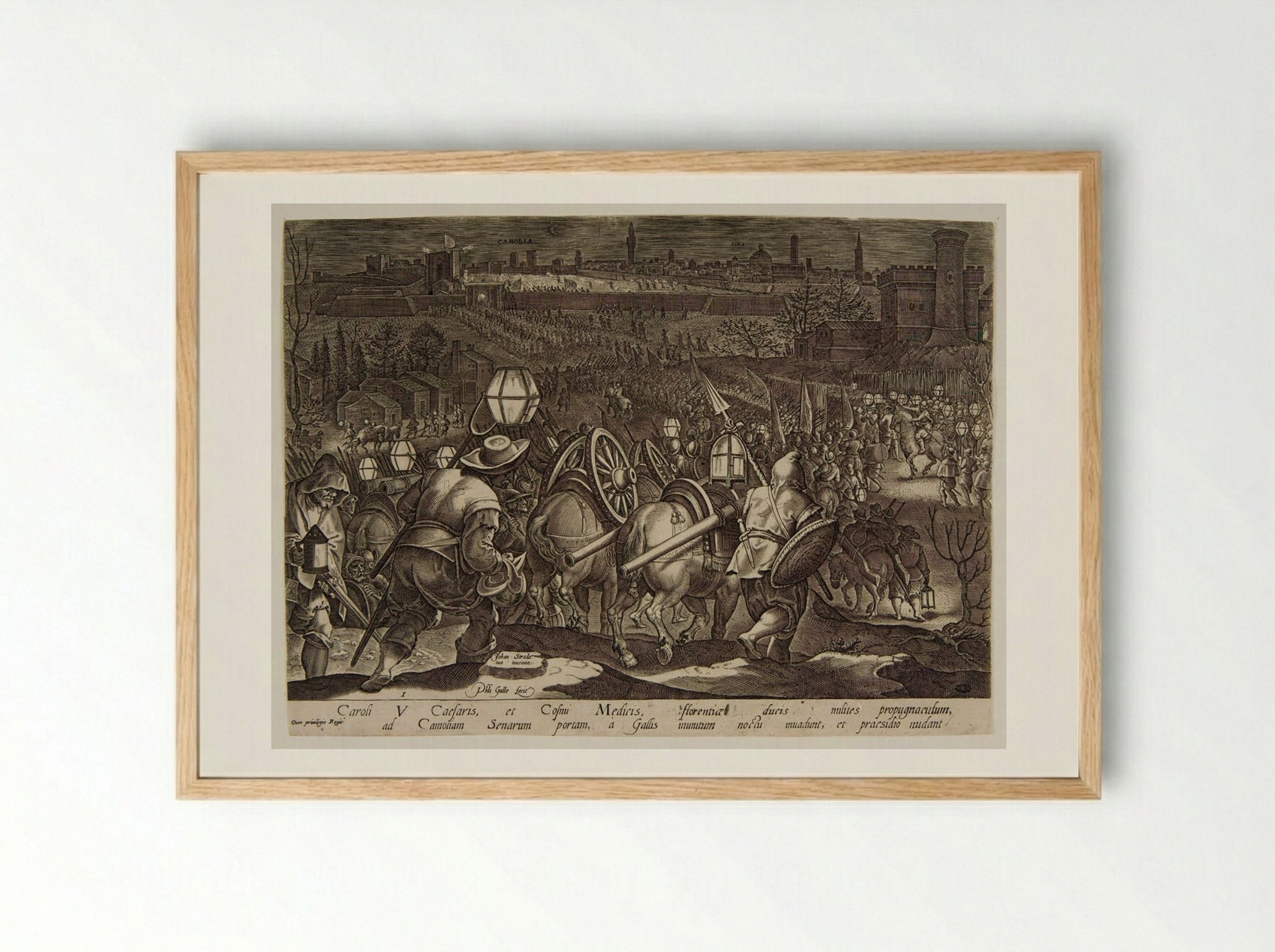 The Battle of Camolia and Siena - Philips Galle - Framed Print Wood