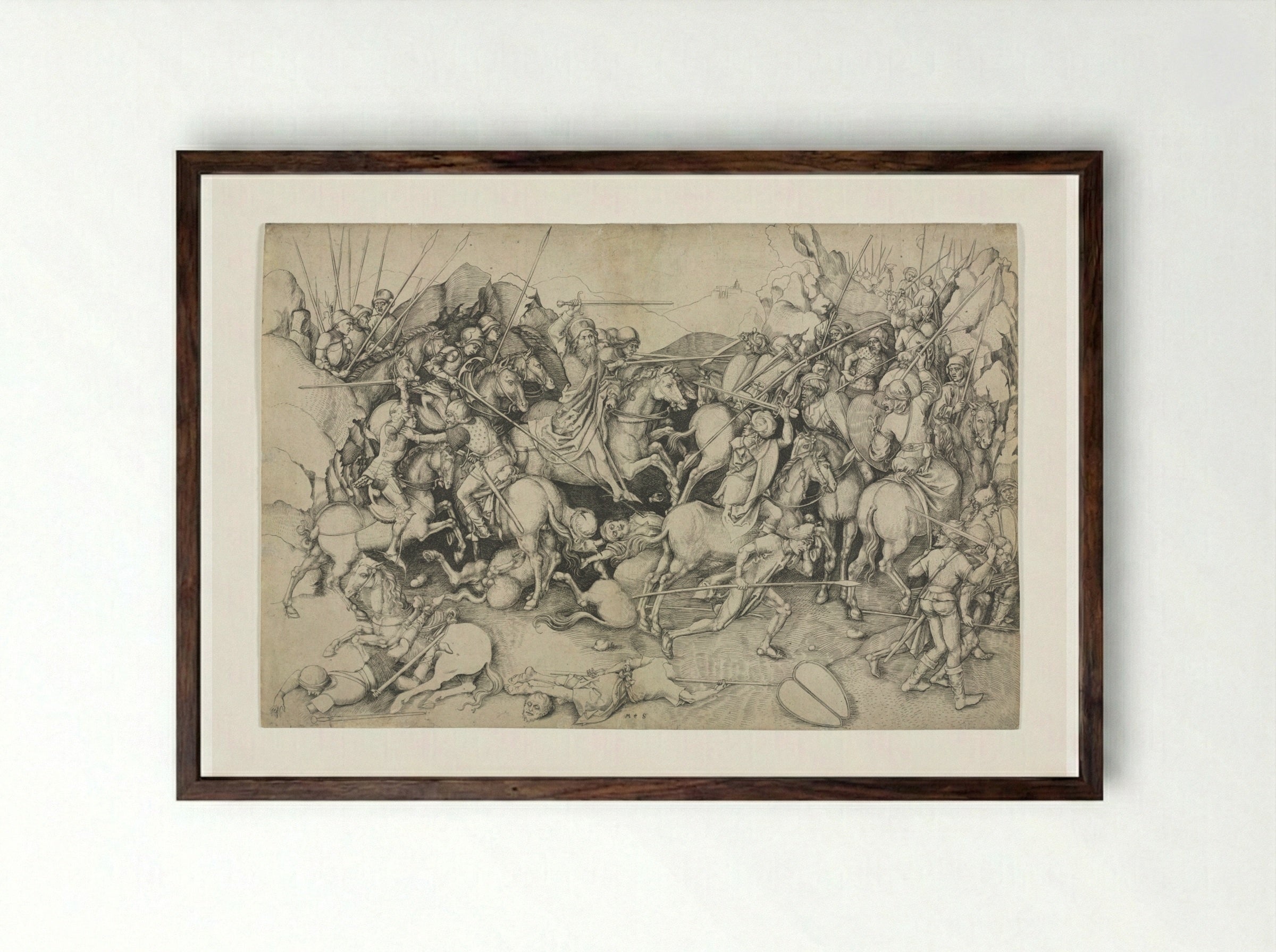The Battle of St. James the Greater at Clavijo - Martin Schongauer - Framed Print Dark Wood