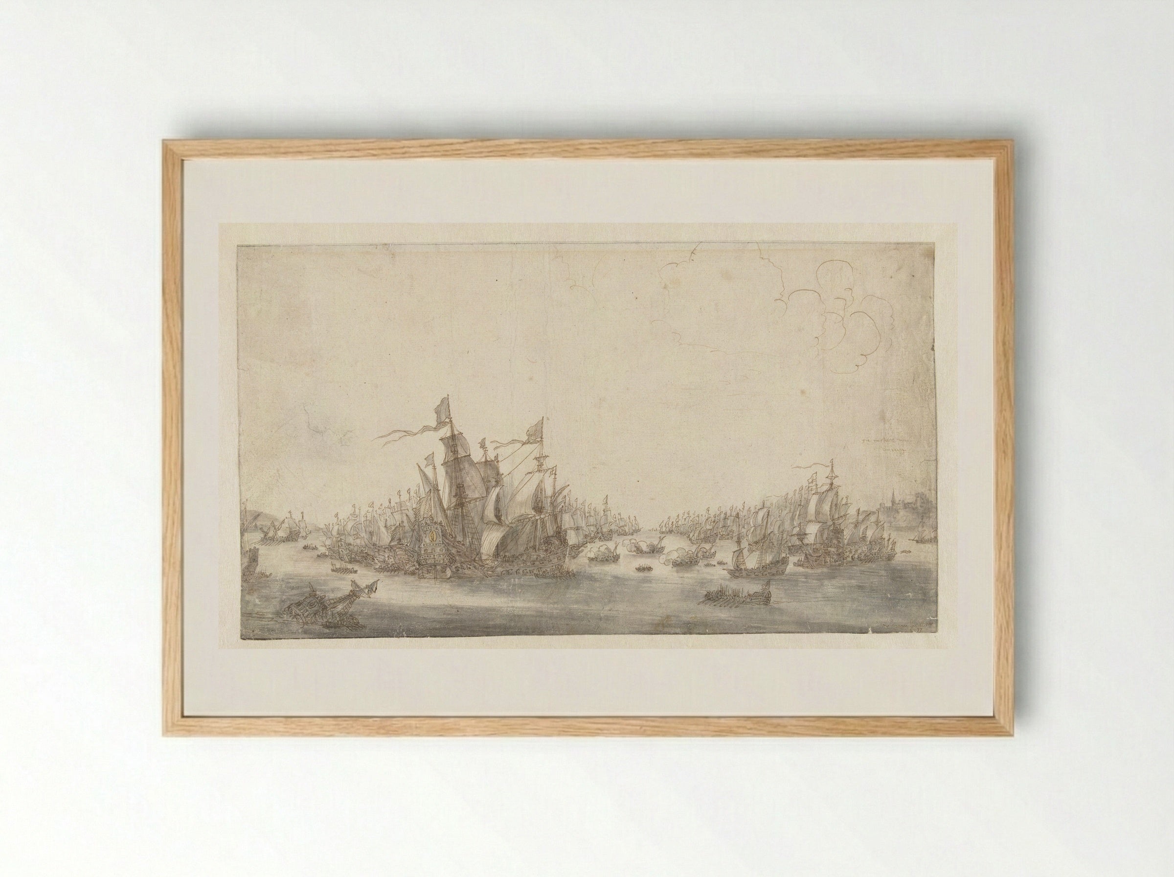 The Battle of the Downs - Abraham de Verwer - Framed Print Wood