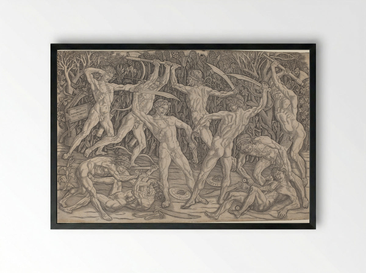 The Battle of the Nudes - Antonio Pollaiuolo - Framed Print Black