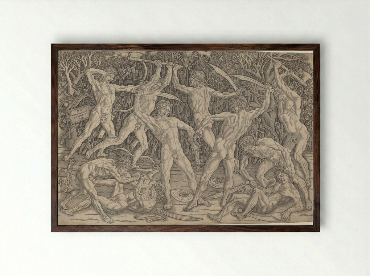 The Battle of the Nudes - Antonio Pollaiuolo - Framed Print Dark Wood