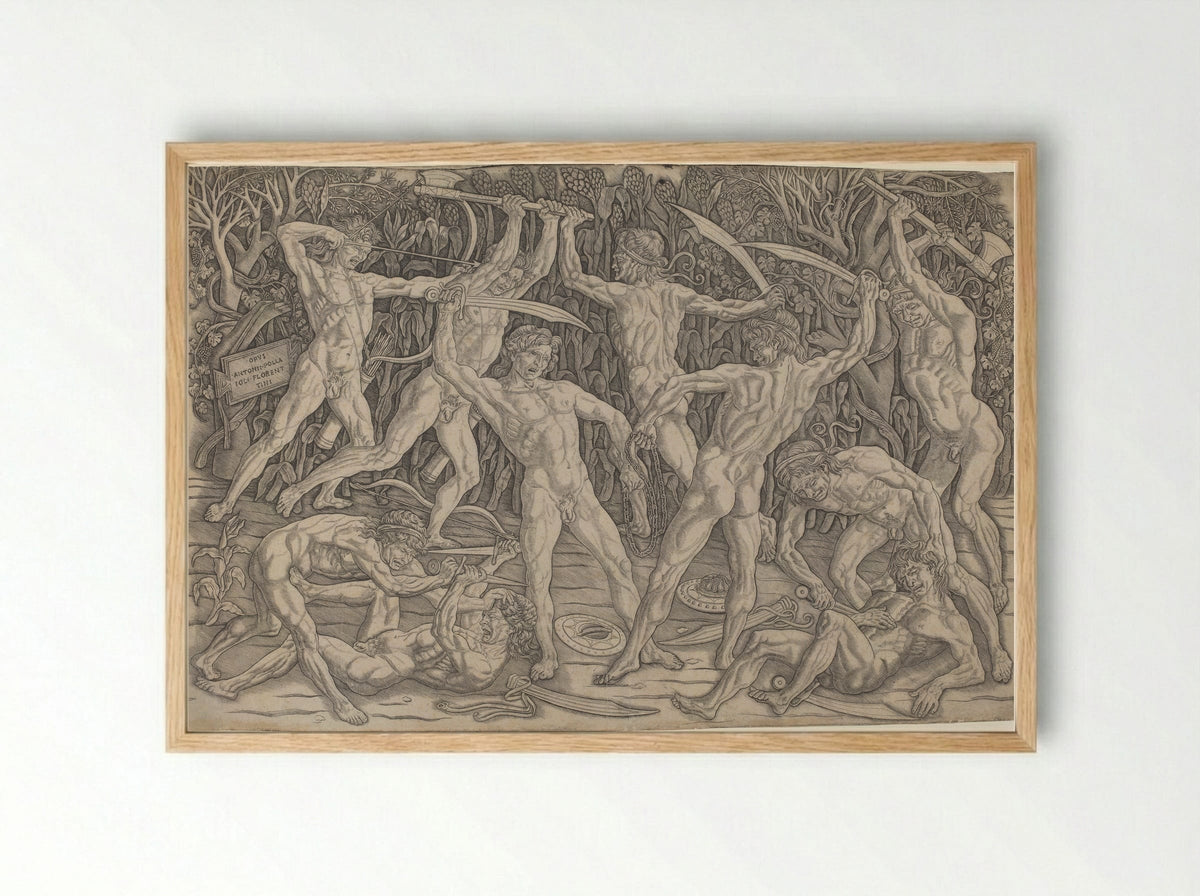 The Battle of the Nudes - Antonio Pollaiuolo - Framed Print Wood