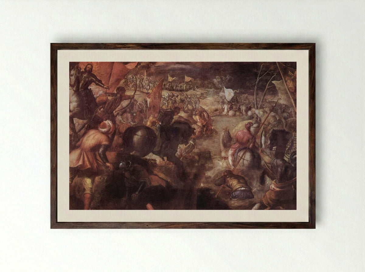 The Battle of the Taro - Tintoretto - Framed Print Dark Wood