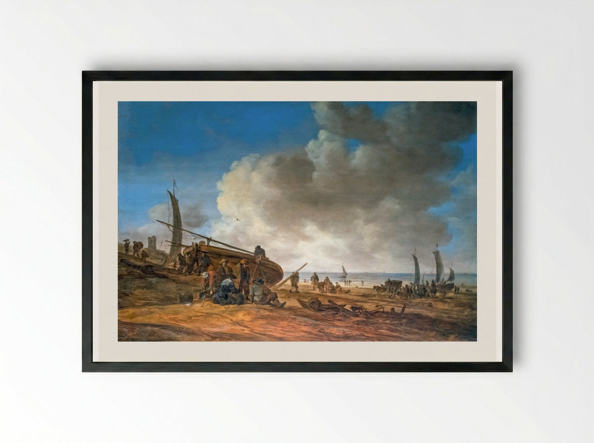 The Beach at Egmond aan Zee - Jan van Goyen - Framed Print Black
