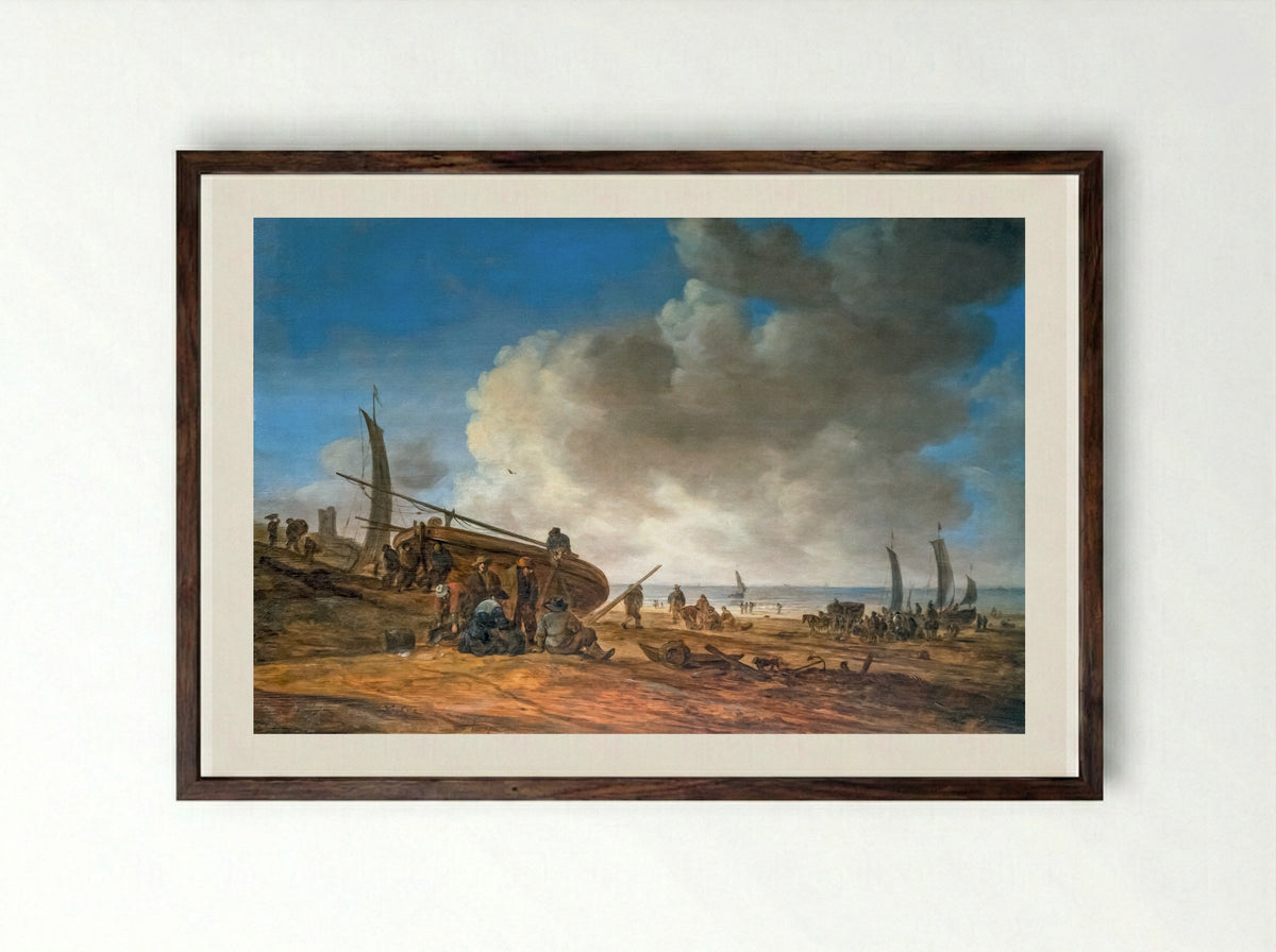 The Beach at Egmond aan Zee - Jan van Goyen - Framed Print Dark Wood