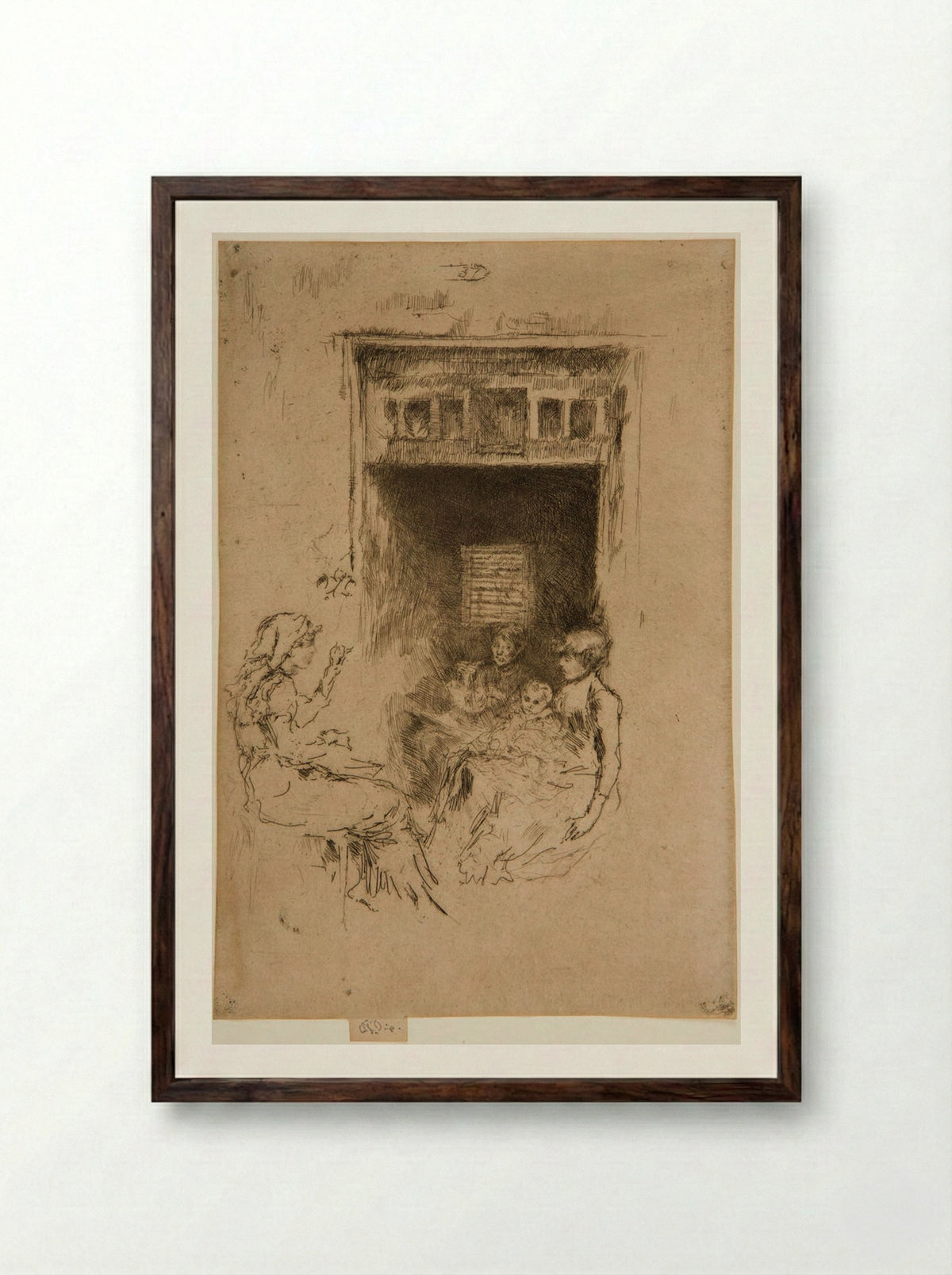 The Bead-Stringers - James Abbott McNeill Whistler - Framed Print Dark Wood