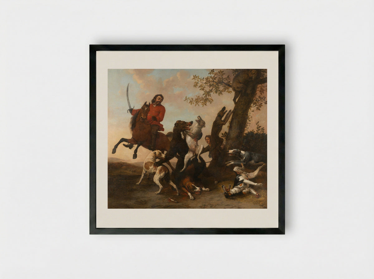 The Bear Hunt - Paulus Potter - Framed Print Black