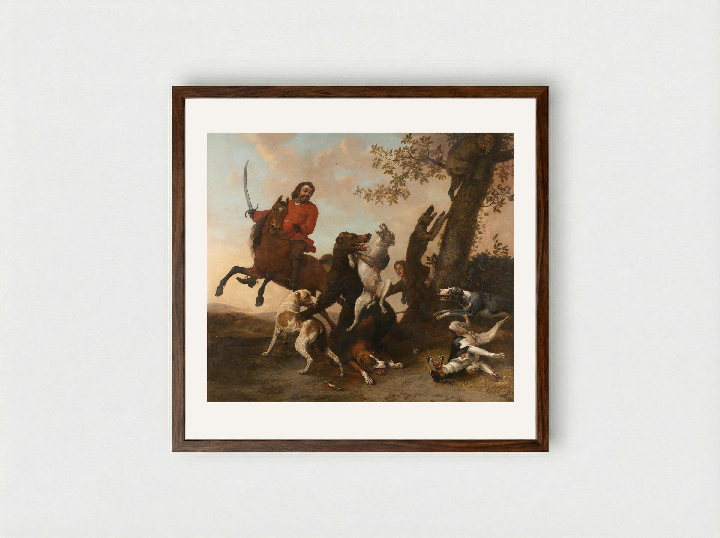 The Bear Hunt - Paulus Potter - Framed Print Dark Wood