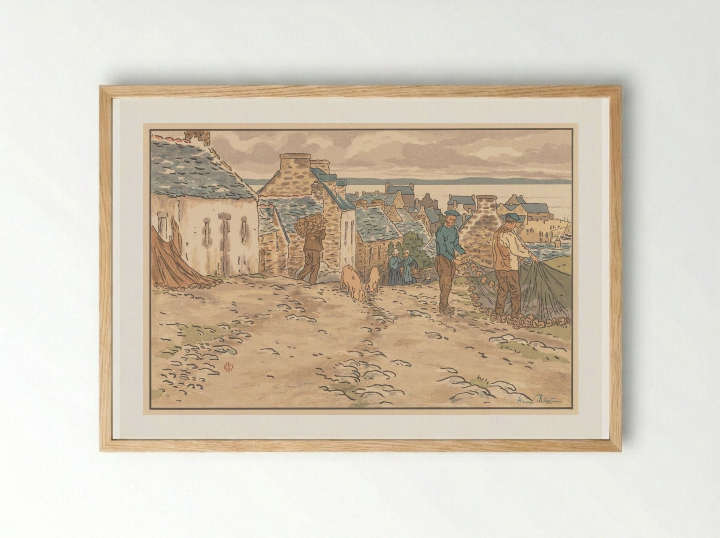 The Beautiful Countryside in Brittany: Street in Tréboul - Henri Rivière - Framed Print Wood