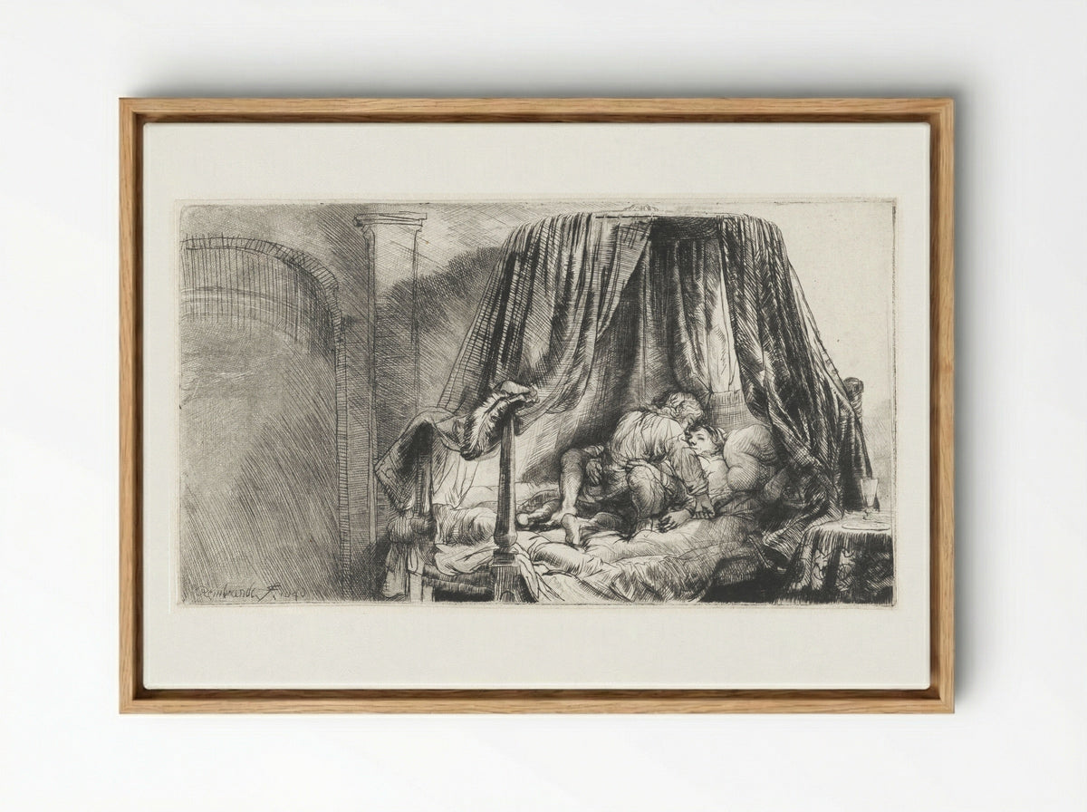 The Bedstead - Rembrandt van Rijn - Framed Canvas Wood