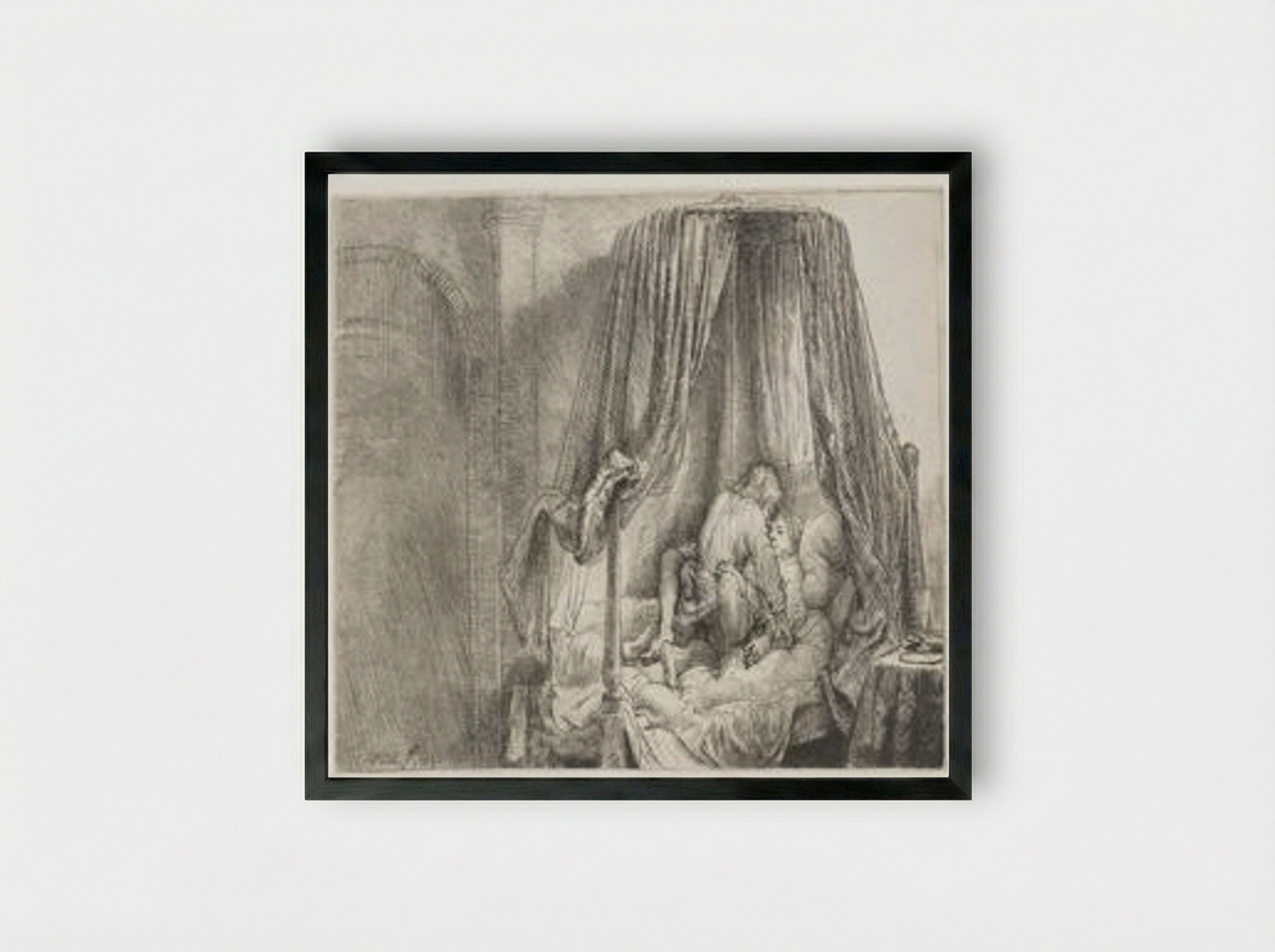 The Bedstead - Rembrandt van Rijn - Framed Print Black