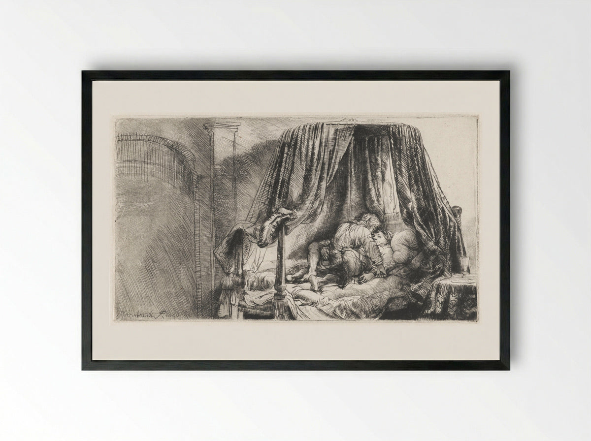 The Bedstead - Rembrandt van Rijn - Framed Print Black