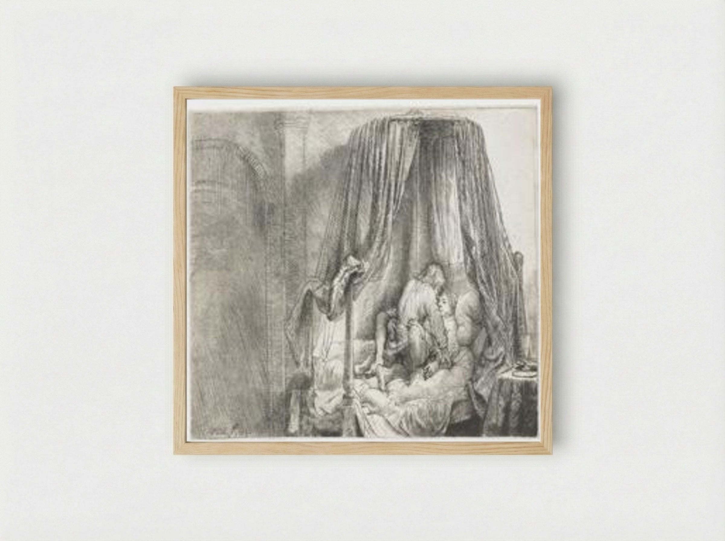 The Bedstead - Rembrandt van Rijn - Framed Print Wood