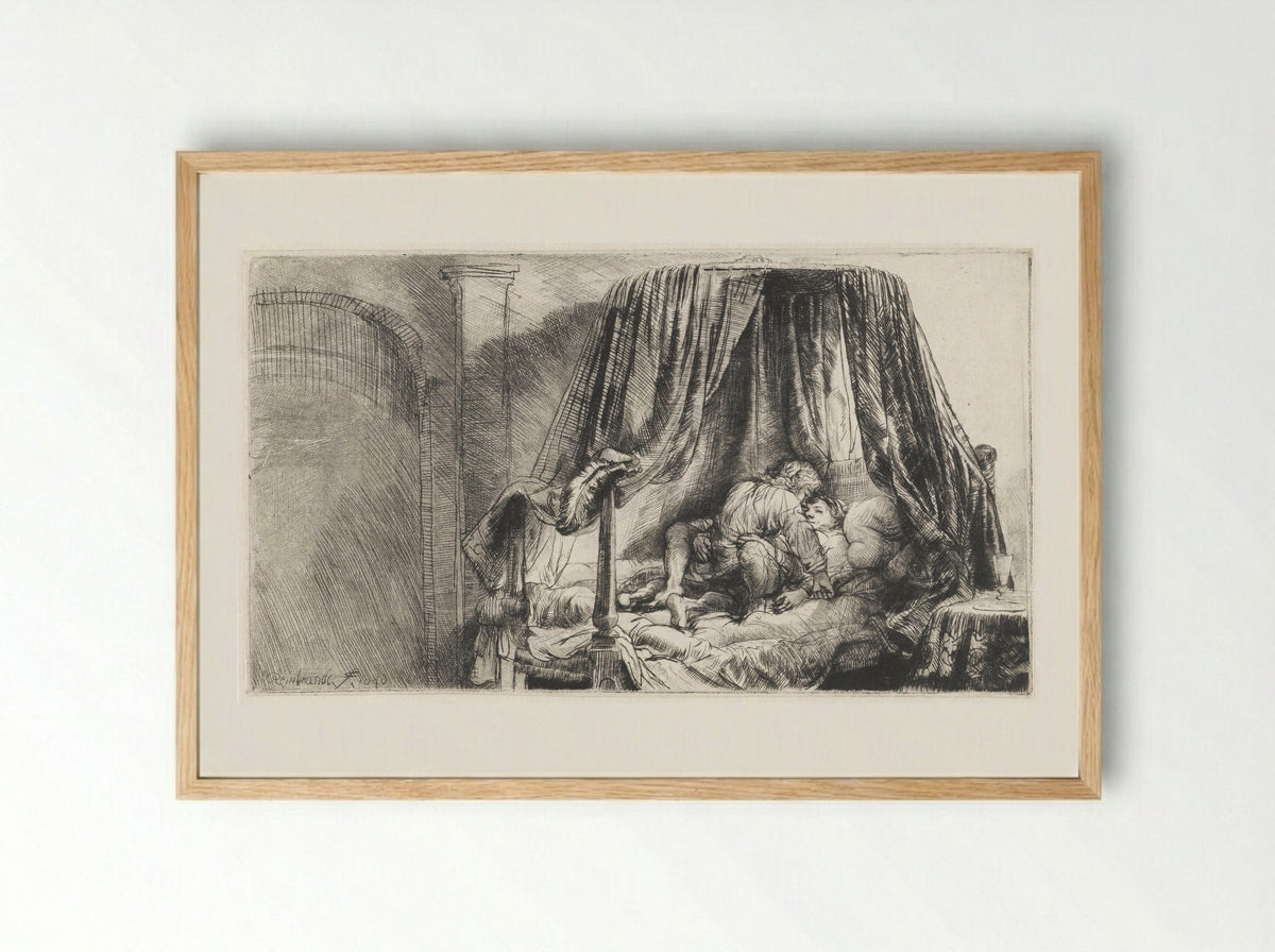 The Bedstead - Rembrandt van Rijn - Framed Print Wood