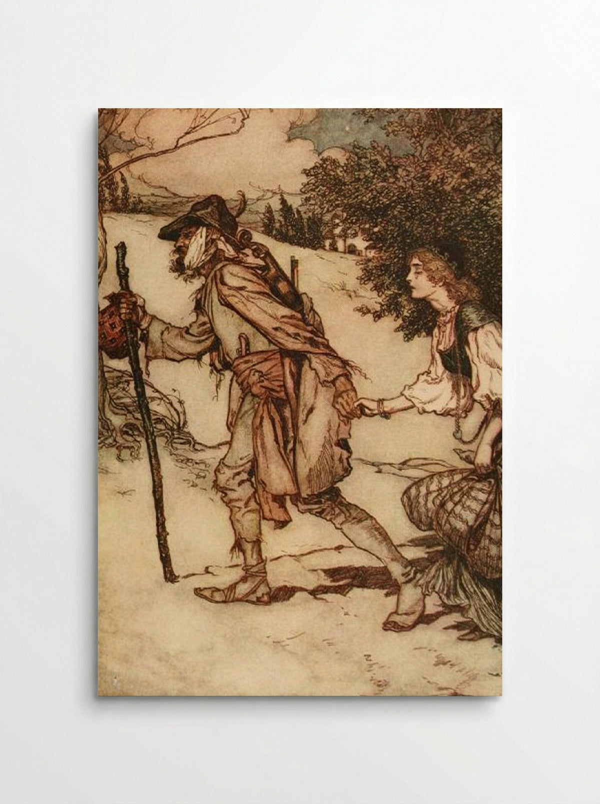 The Beggar took her by the hand and led her away - Arthur Rackham - Poster