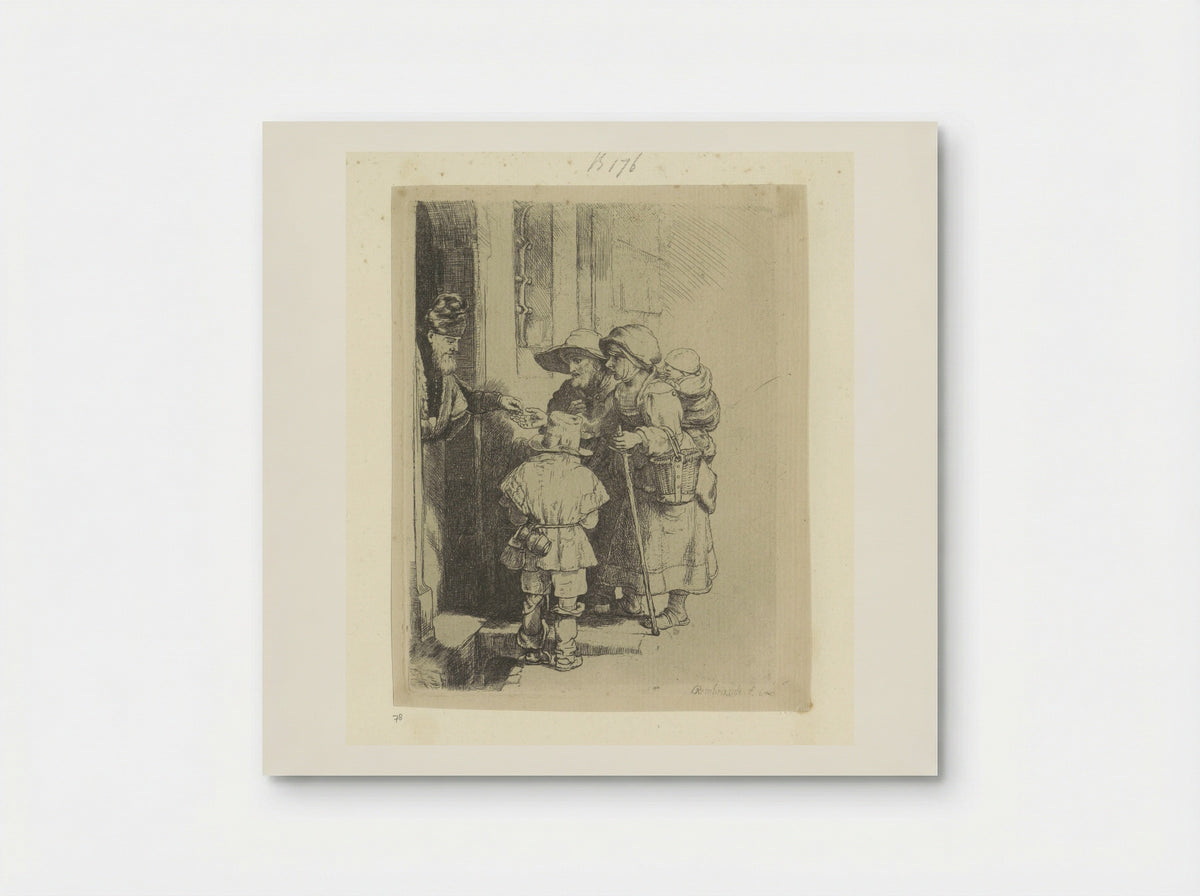 The Beggars Receiving Alms at the Door of a House - Rembrandt van Rijn - Poster