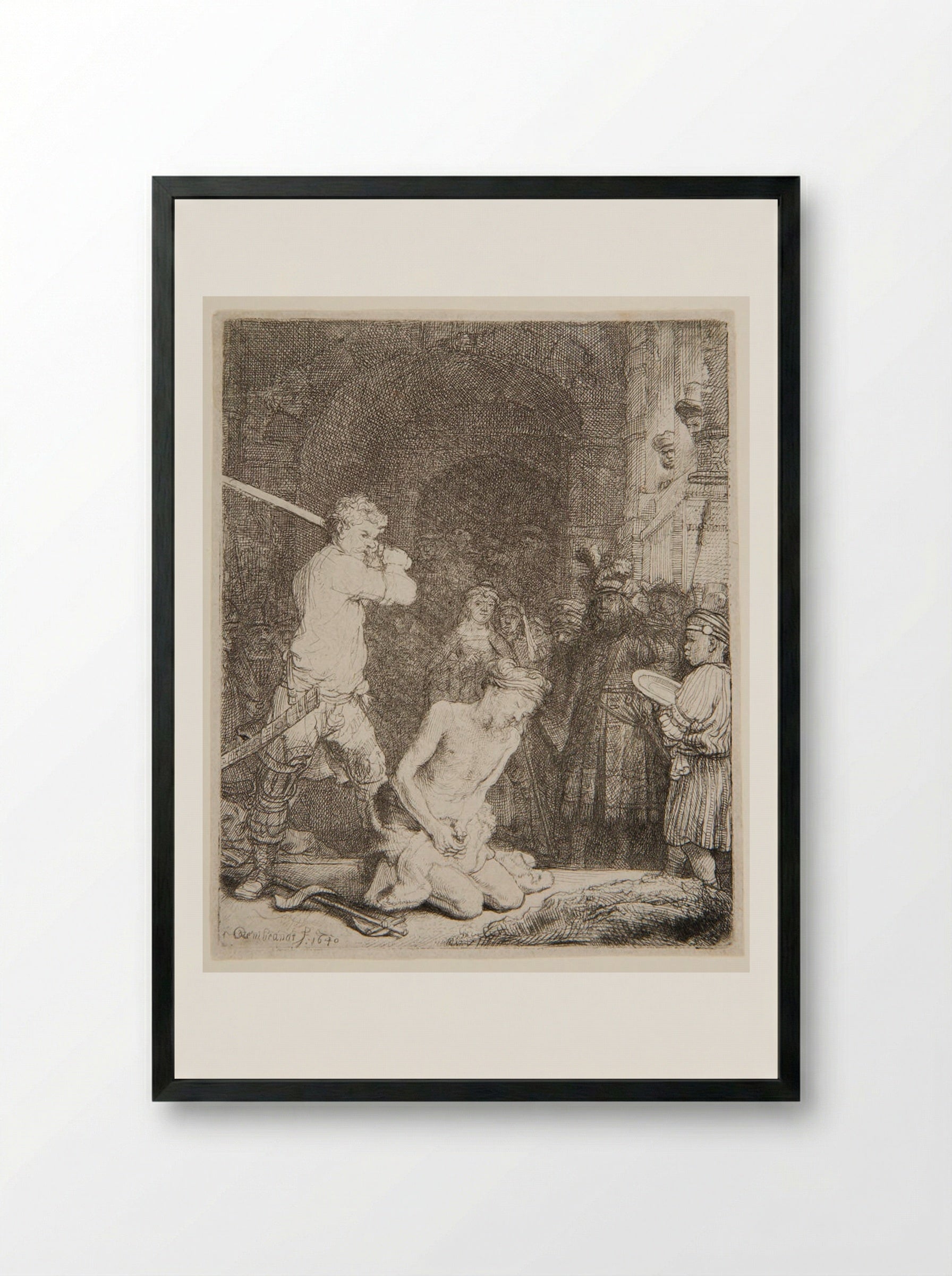 The Beheading of John the Baptist - Rembrandt Harmensz. van Rijn - Framed Print Black