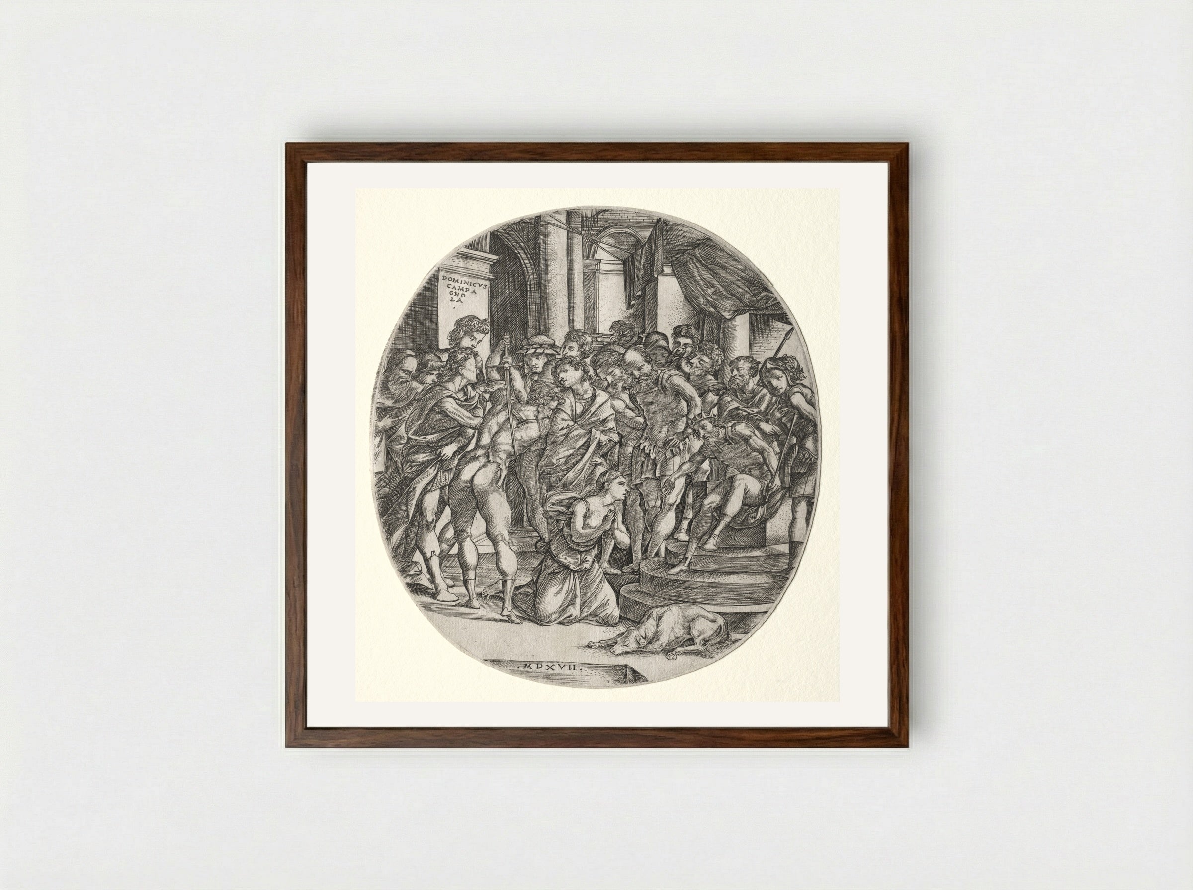The Beheading of Saint Catherine - Domenico Campagnola - Framed Print Dark Wood