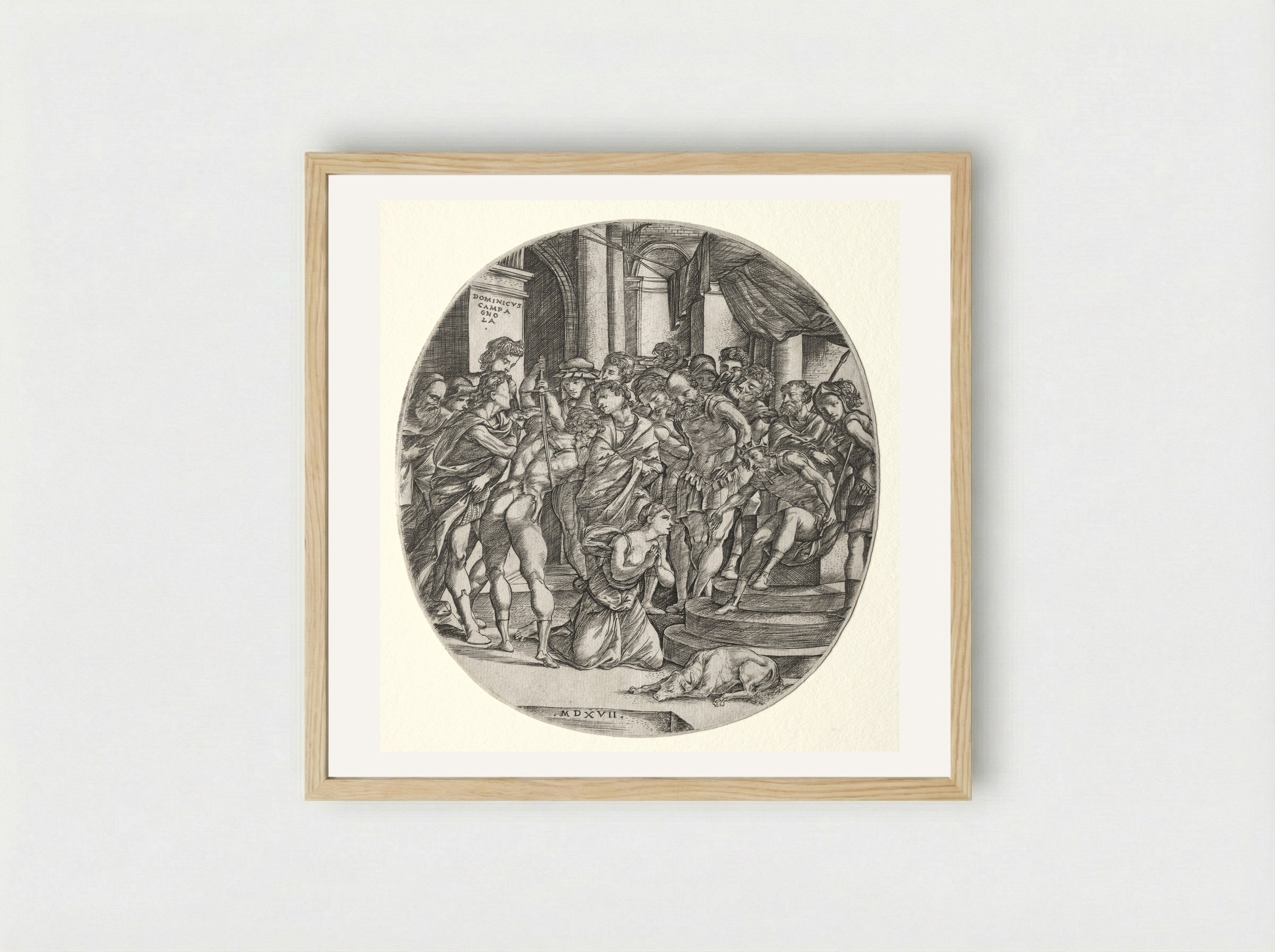 The Beheading of Saint Catherine - Domenico Campagnola - Framed Print Wood