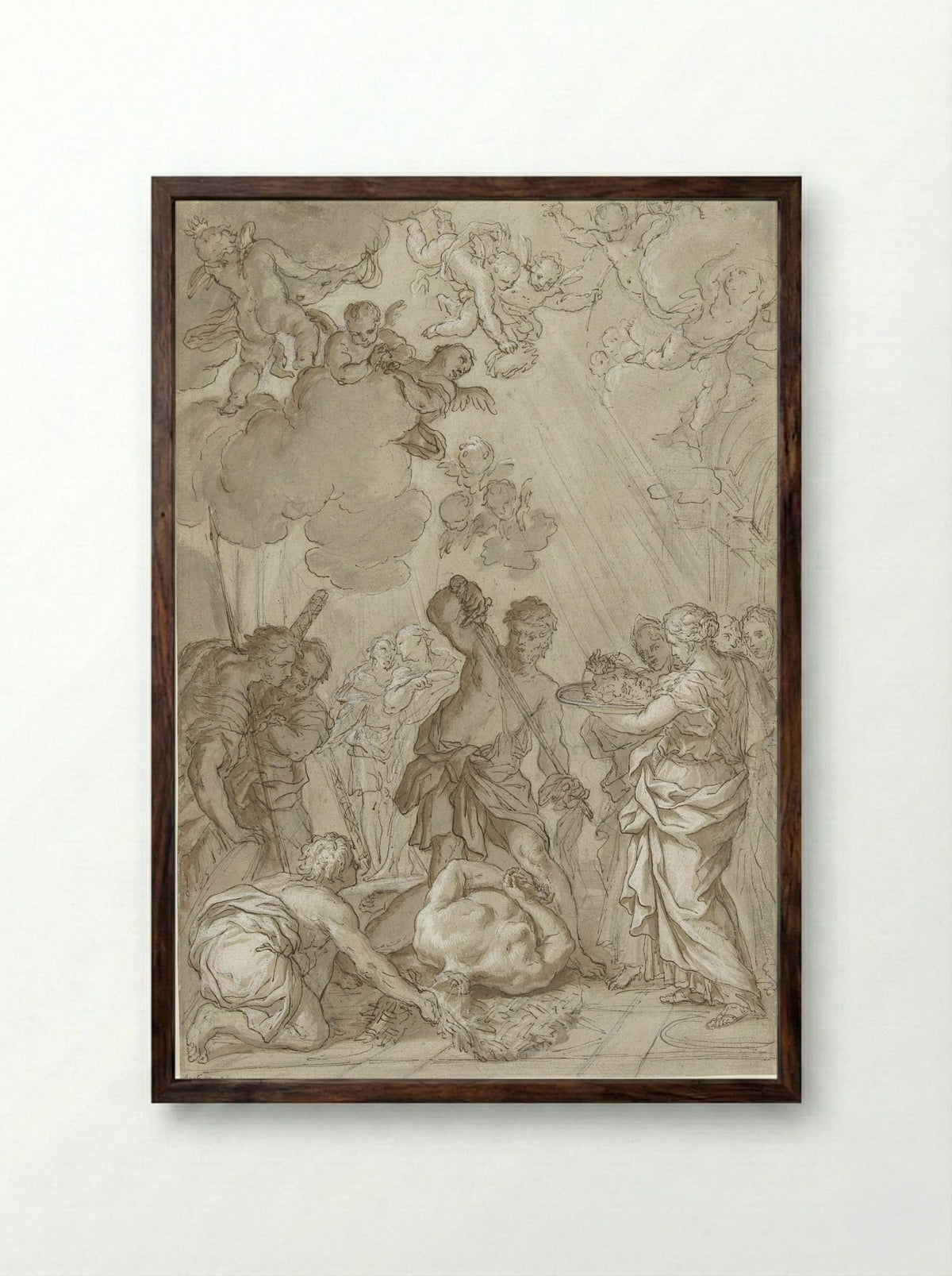 The Beheading of Saint John the Baptist - Giuseppe Nicola Nasini - Framed Print Dark Wood