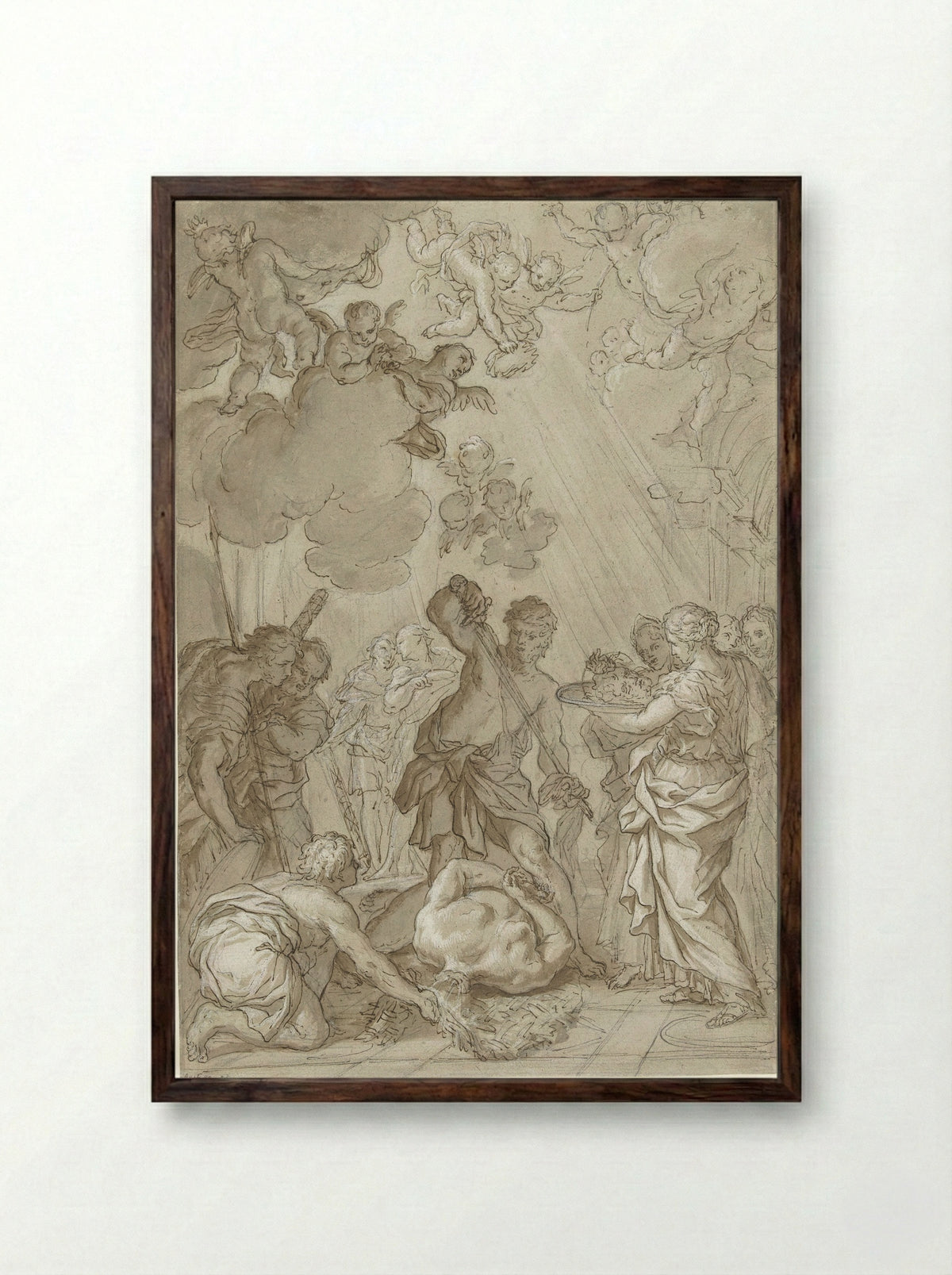The Beheading of Saint John the Baptist - Giuseppe Nicola Nasini - Framed Print Dark Wood