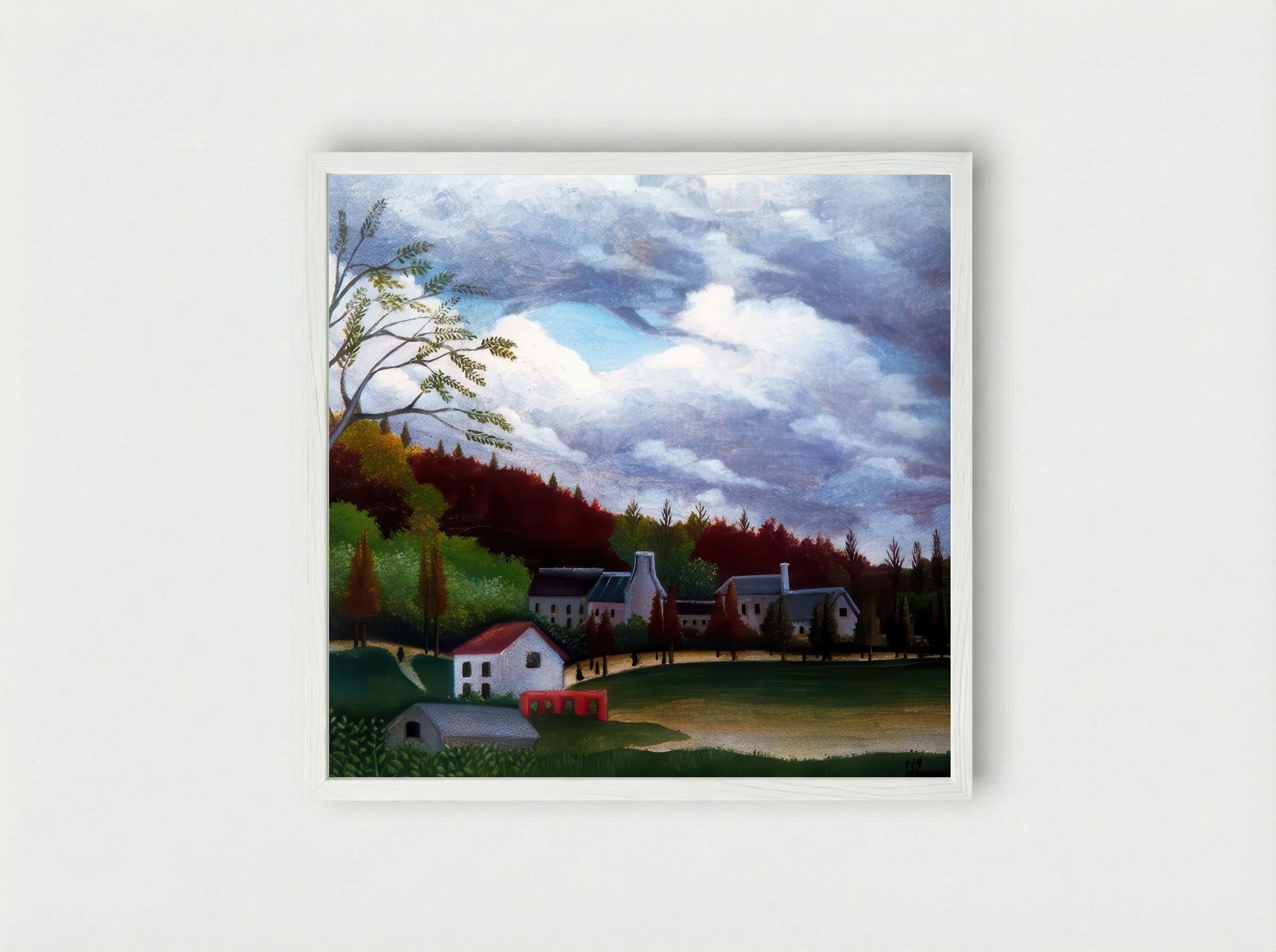 The Bièvre at Gentilly by Henri Rousseau – Naïve Art French River Landscape Print - Framed Print White