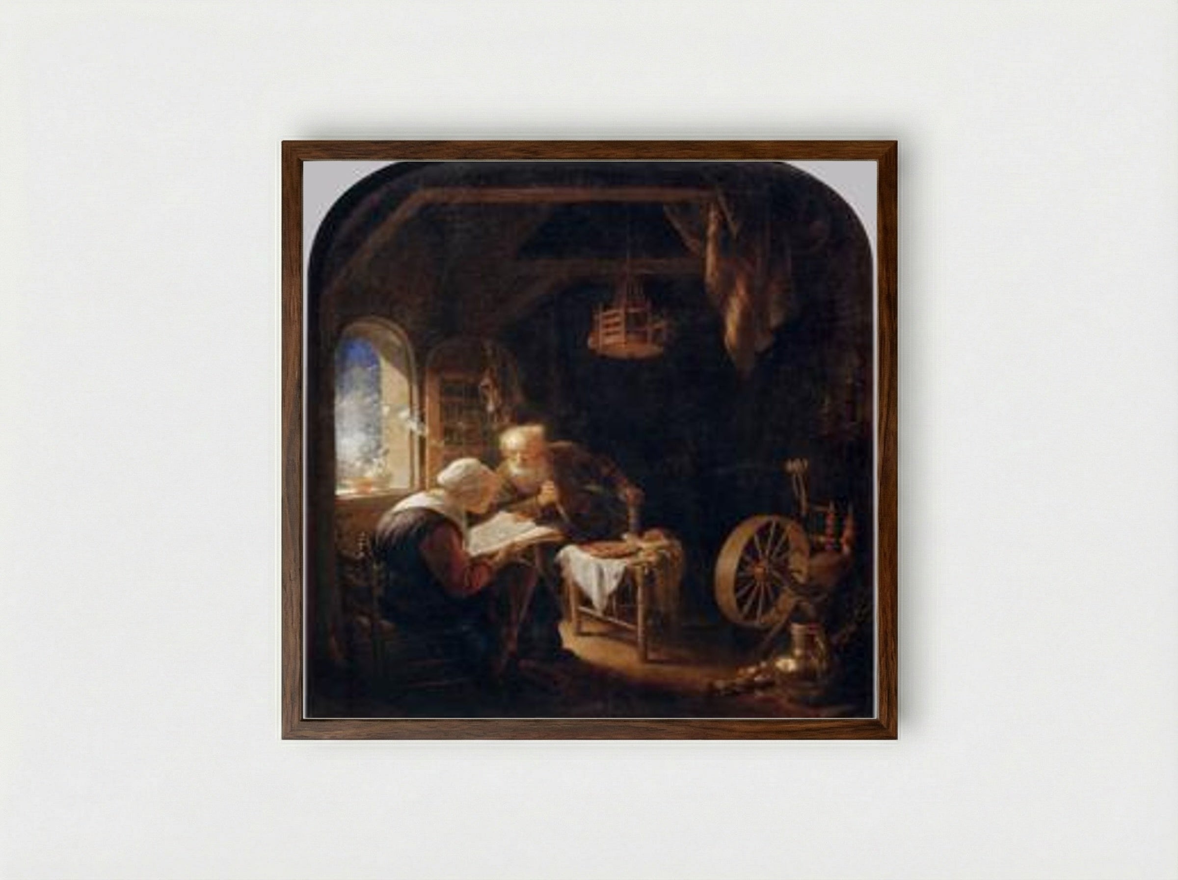 The Bible Lesson, or Anne and Tobias - Gerrit Dou - Framed Print Dark Wood