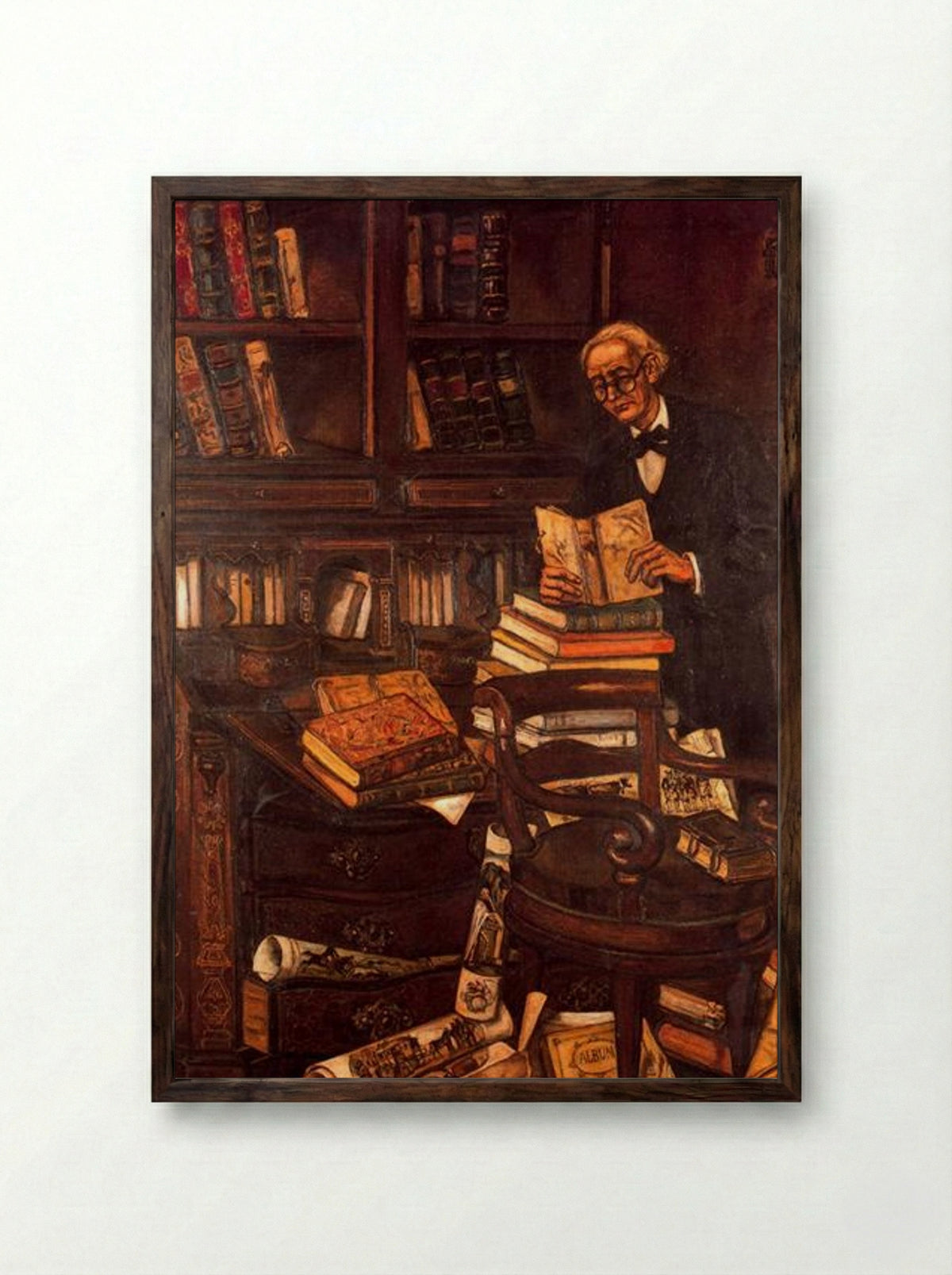 The Bibliophile - José Gutiérrez Solana - Framed Print Dark Wood
