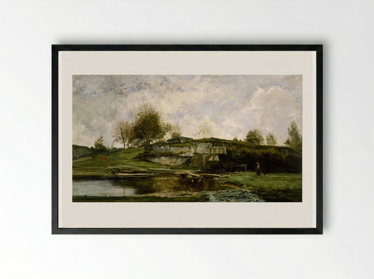 The Big Valley of the Optevoz - Charles-François Daubigny - Framed Print Black