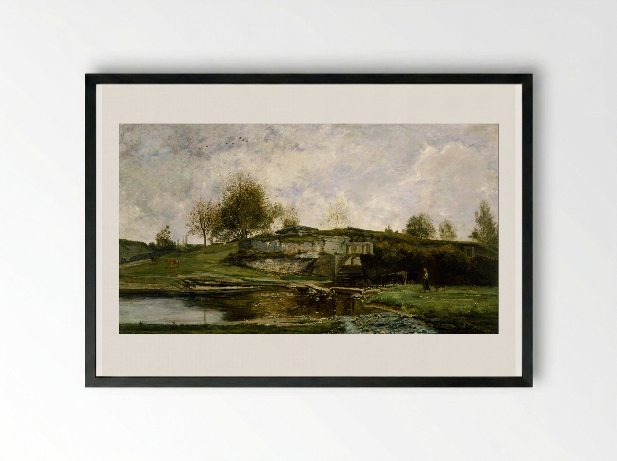 The Big Valley of the Optevoz - Charles-François Daubigny - Framed Print Black