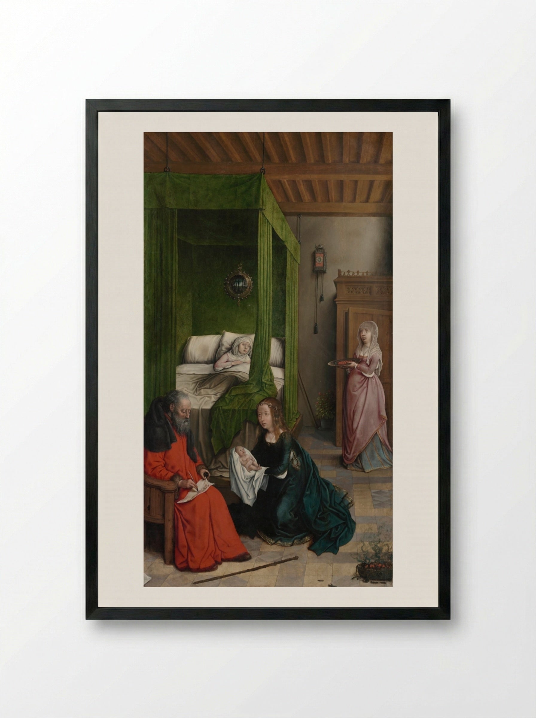 The Birth and Naming of John the Baptist - Juan de Flandes - Framed Print Black