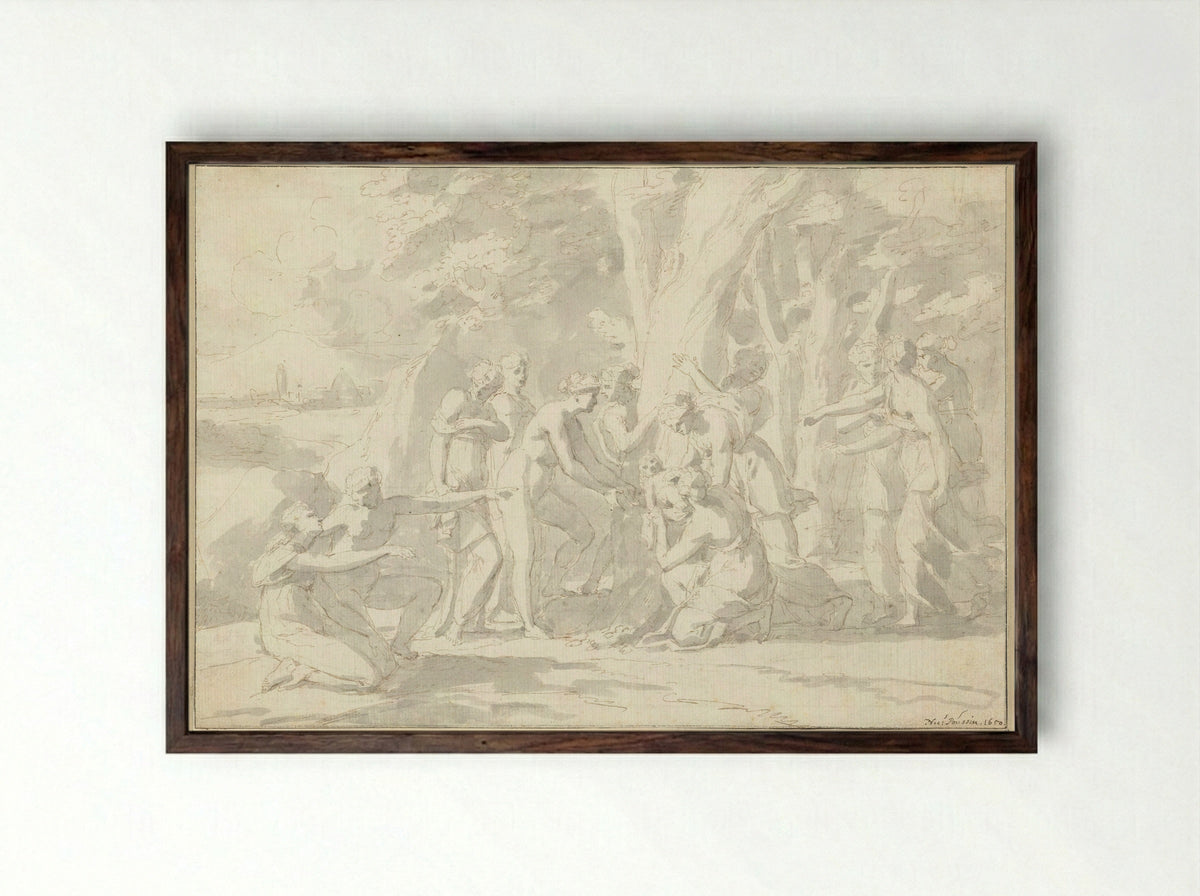 The Birth of Adonis from the Myrrh Tree - Nicolas Poussin - Framed Print Dark Wood