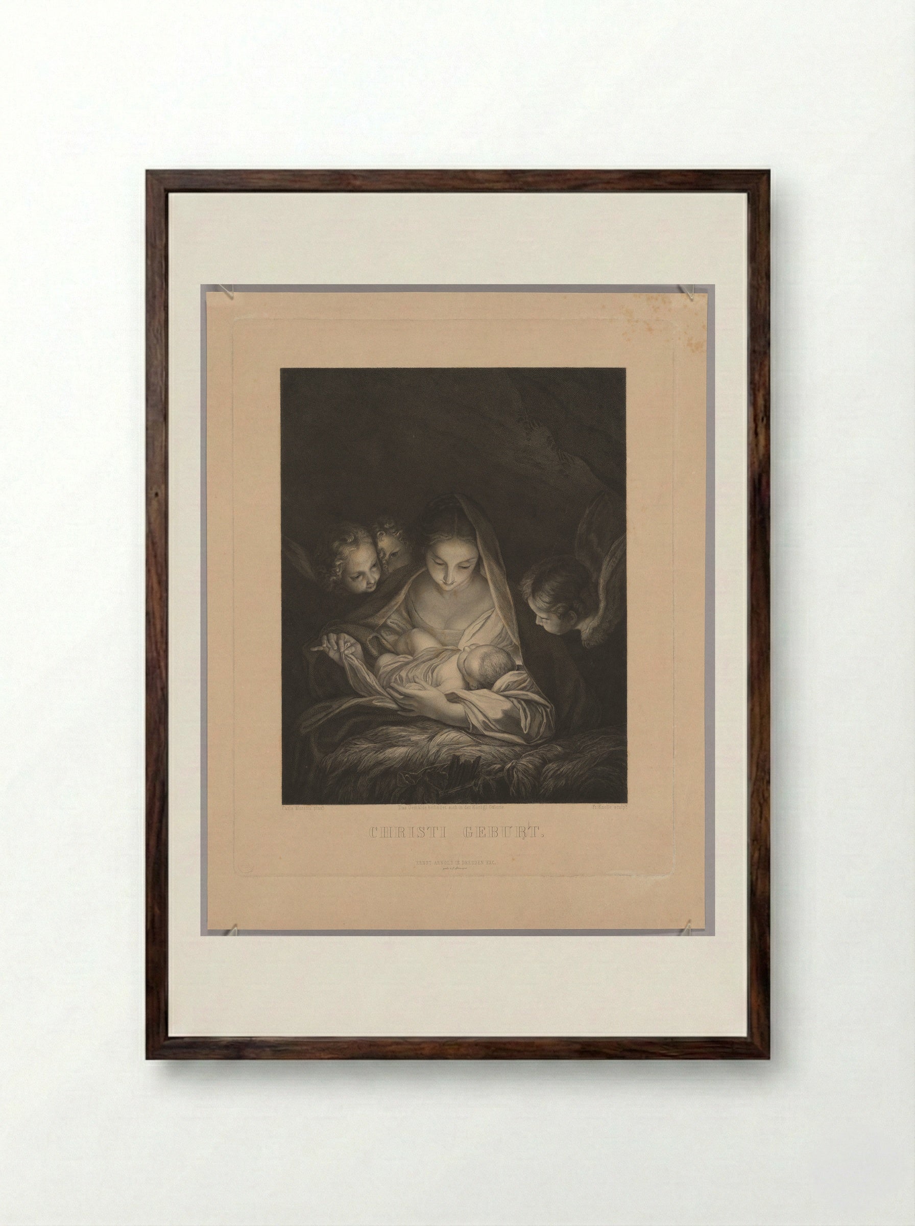 The Birth of Christ - Johann Heinrich Friedrich Ludwig Knolle - Framed Print Dark Wood