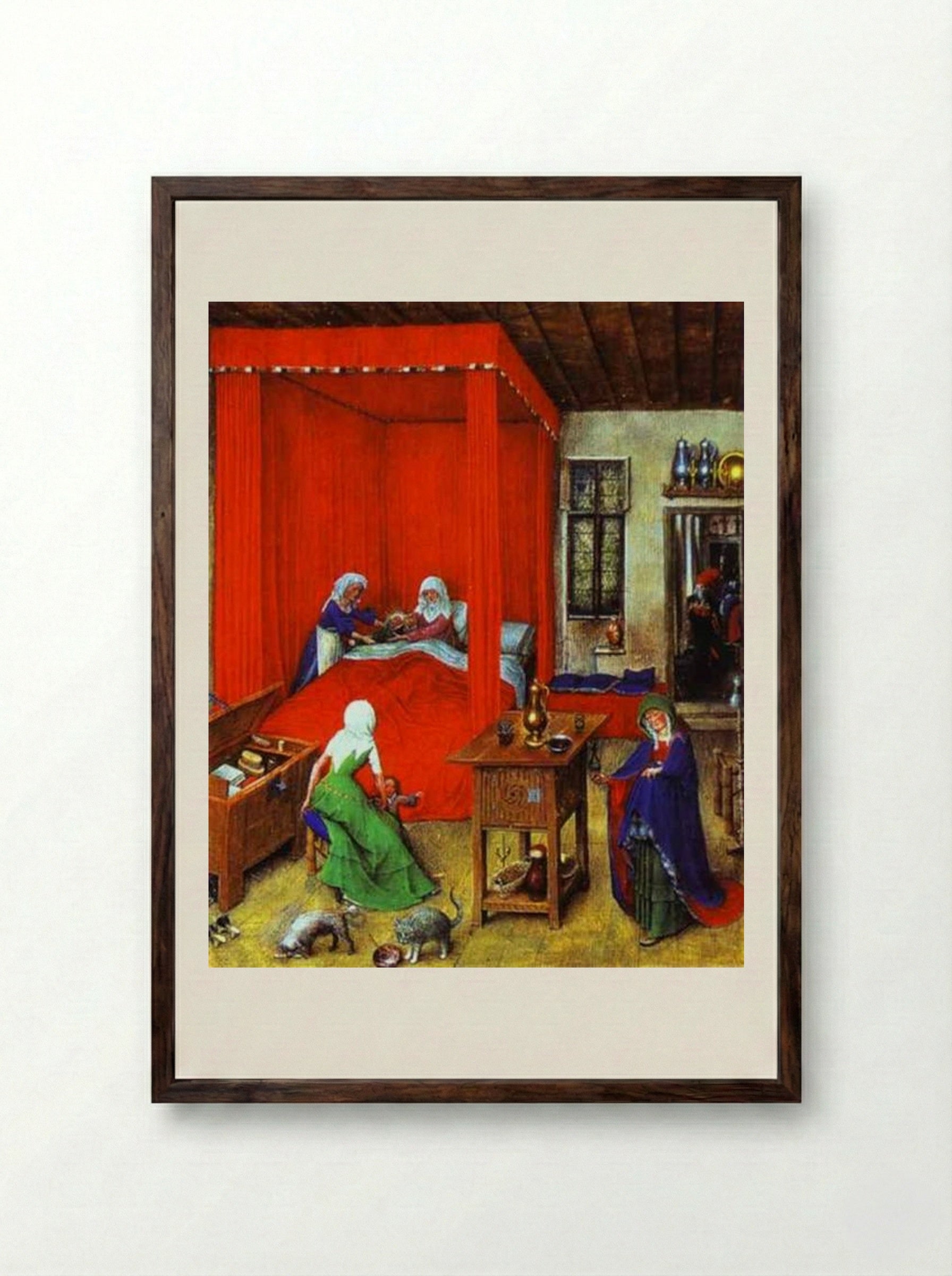 The Birth of John the Baptist - Jan van Eyck - Framed Print Dark Wood