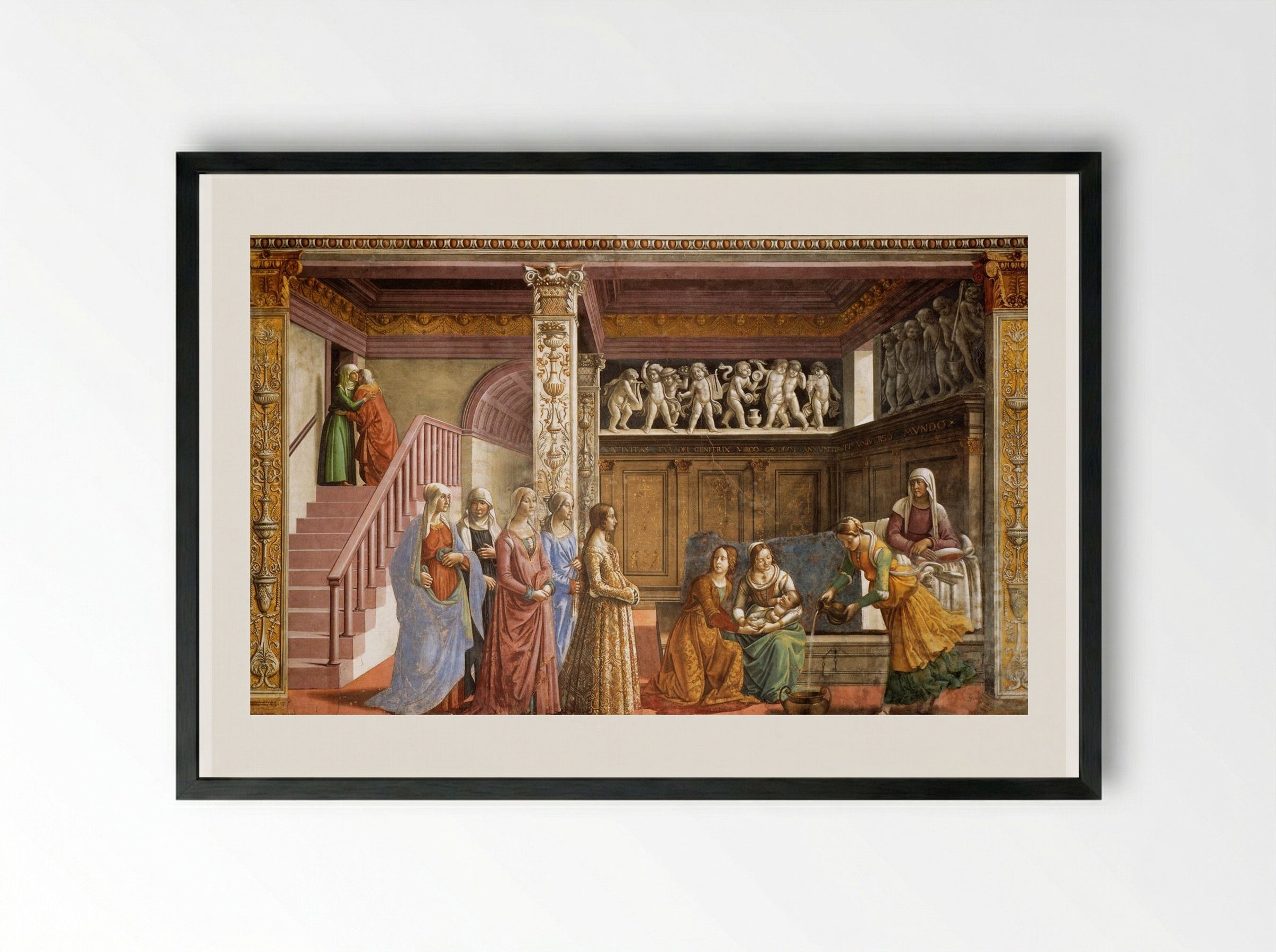 The Birth of the Virgin - Domenico Ghirlandaio - Framed Print Black