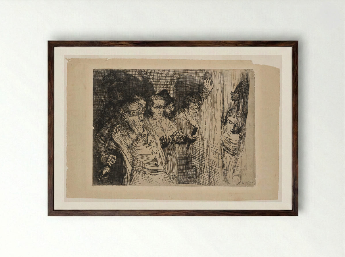The Black Cat - Alphonse Legros - Framed Print Dark Wood