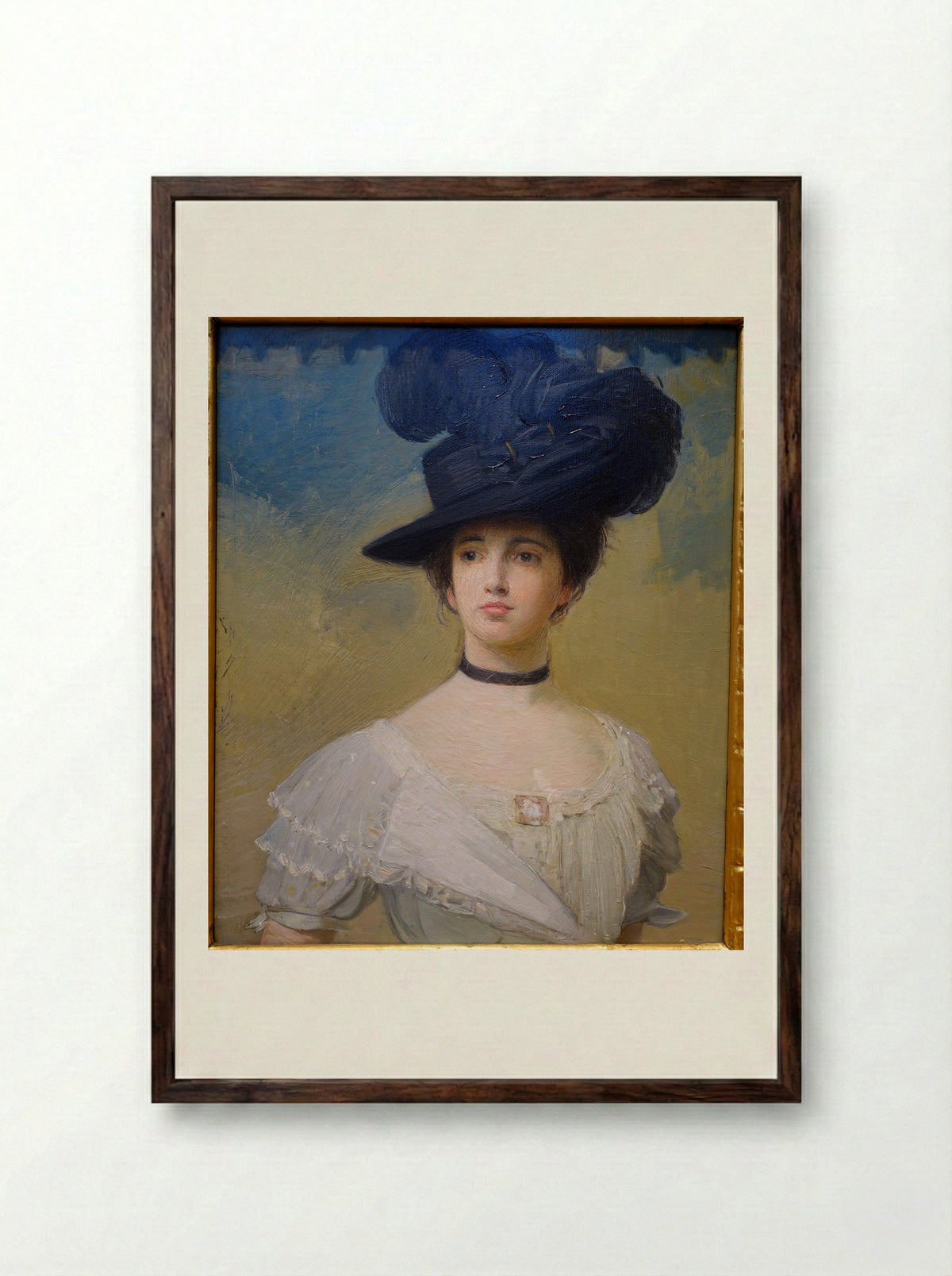 The Black Hat - Julian Alden Weir - Framed Print Dark Wood