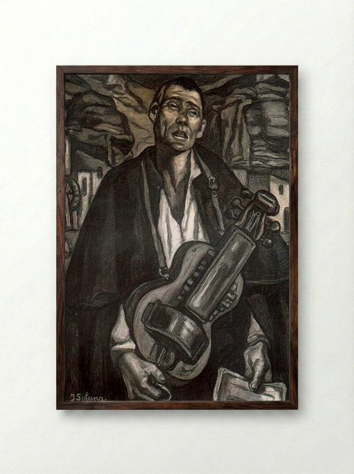 The Blind Musician - José Gutiérrez Solana - Framed Print Dark Wood