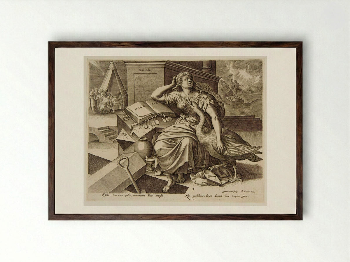 The Blissful Death - Johannes Wierix - Framed Print Dark Wood