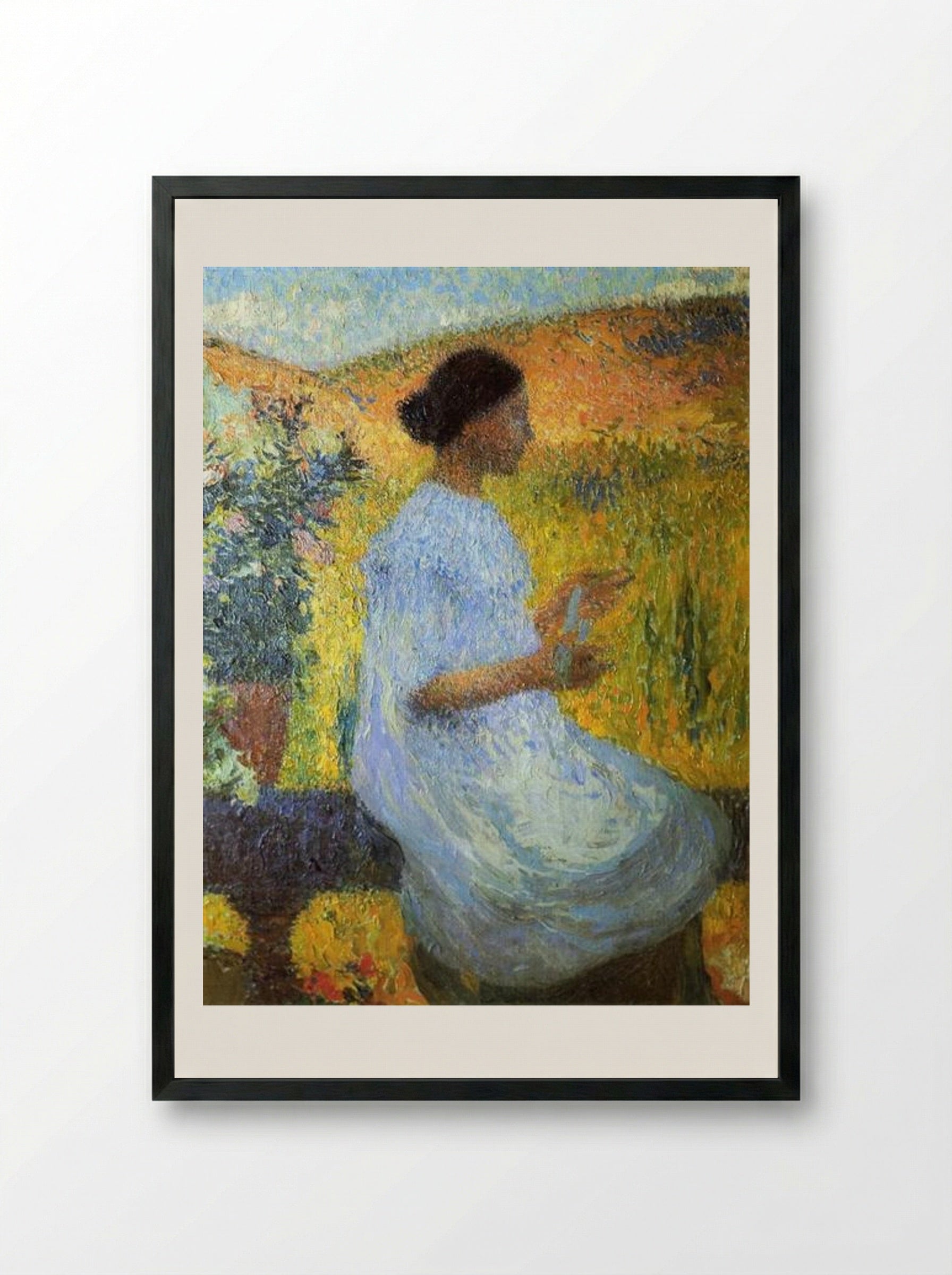 The Blue Dress - Henri Martin - Framed Print Black