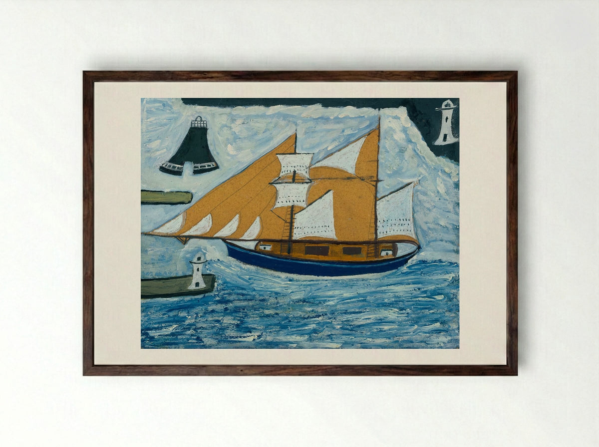 The Blue Ship - Alfred Wallis - Framed Print Dark Wood